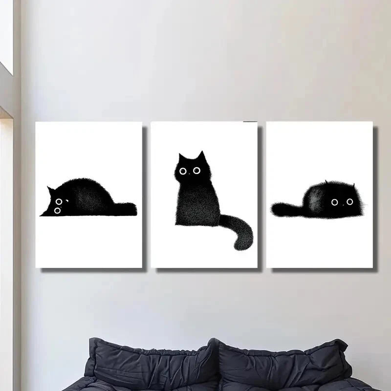 3pcs Cute Black Cat Metal Wall Art Prints - Ready to Hang Home Decor for Living Room, Bedroom & Office - Perfect Gift for Cat Lovers