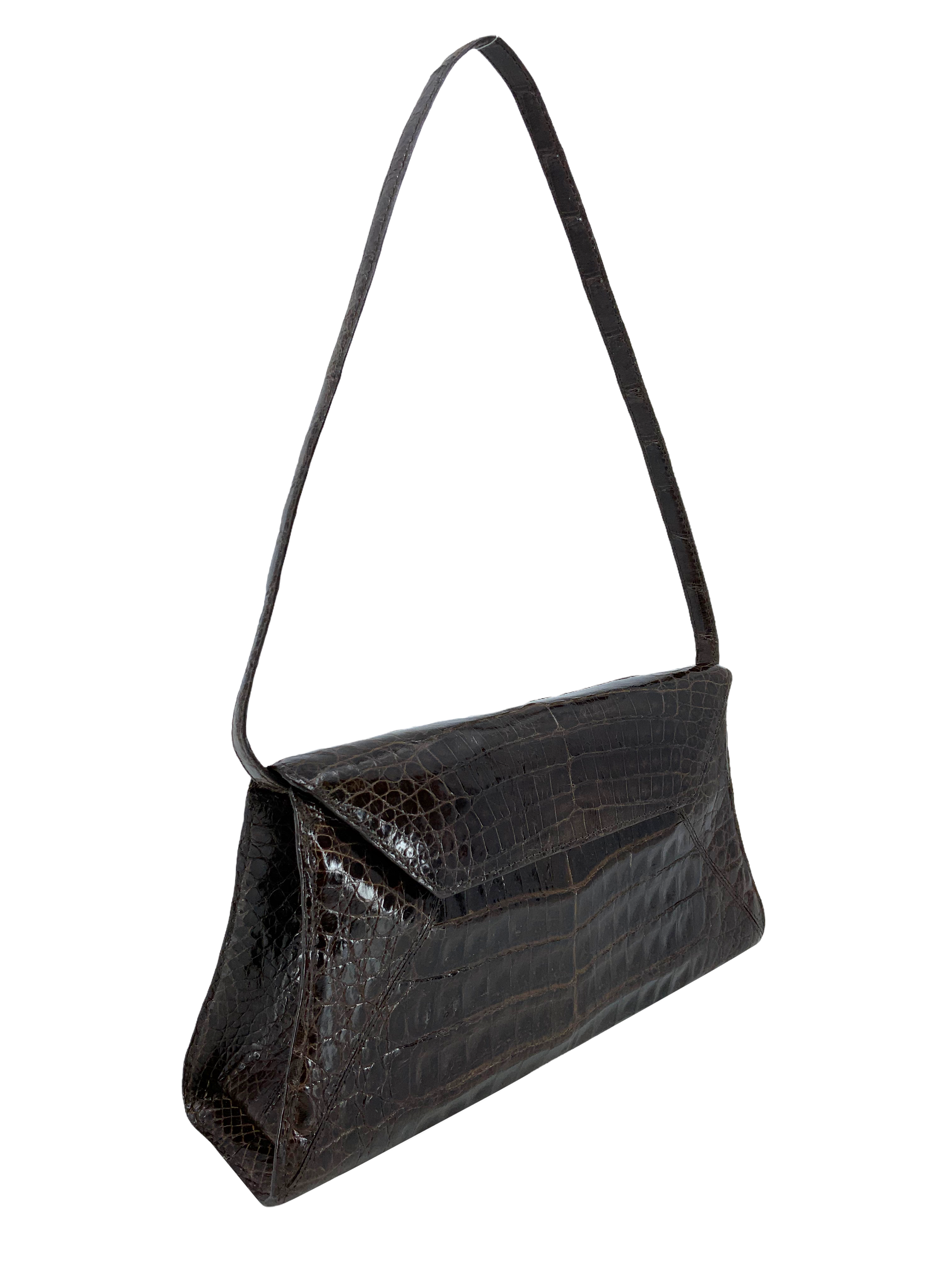 Nancy Gonzalez Genuine Crocodile Leather Small Flap Clutch with Detachable Shoulder Strap - Luxury Evening Bag for Women, Perfect for Parties, Weddings & Special Occasions