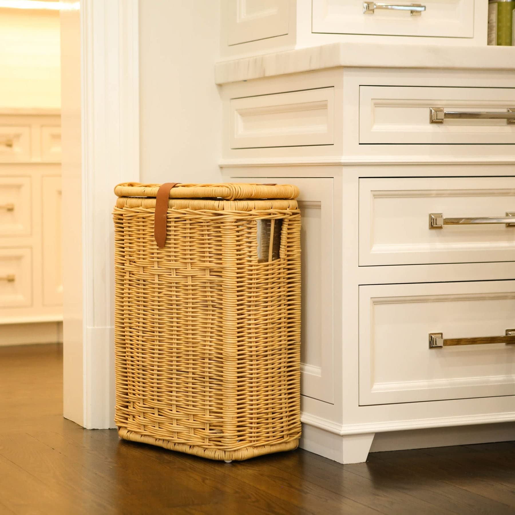 The Basket Lady Wicker Trash Basket with Removable Metal Liner - 16