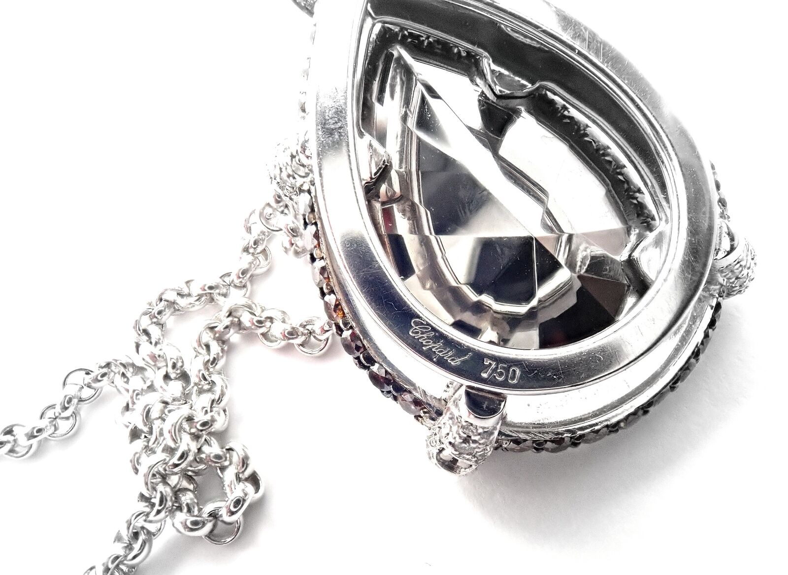 Authentic Chopard 18K White Gold Diamond Necklace with Golden Diamonds & Chrome Stones | Luxury Jewelry for Women, Perfect for Weddings, Parties & Special Occasions