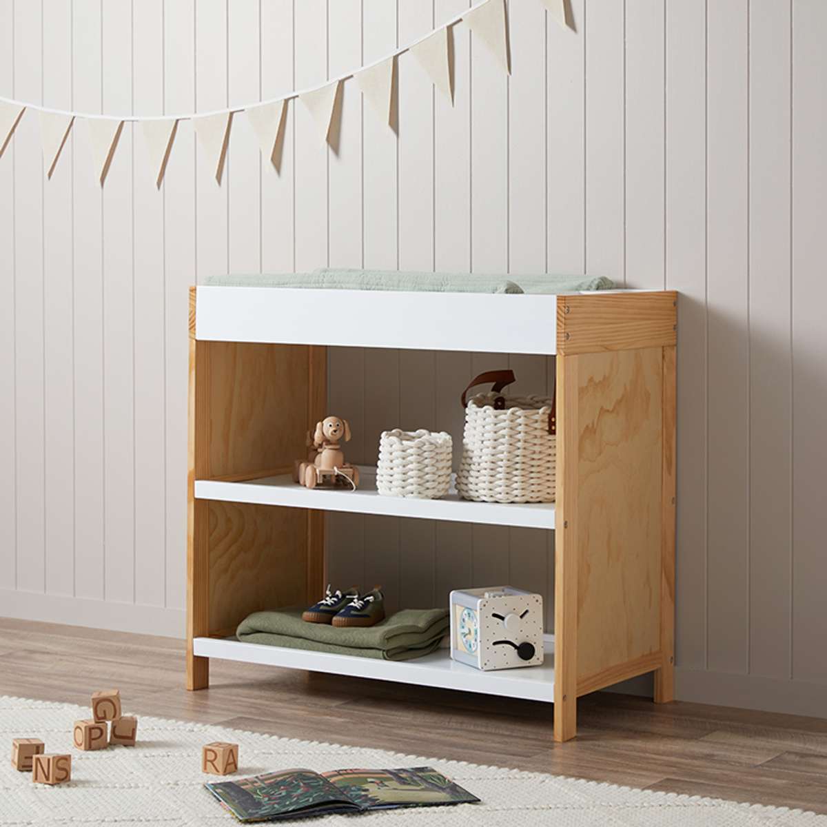 White & Natural Wooden Baby Changing Table - Safe, Sturdy Nursery Furniture for Diaper Changes & Baby Care - Perfect for Newborns & Toddlers
