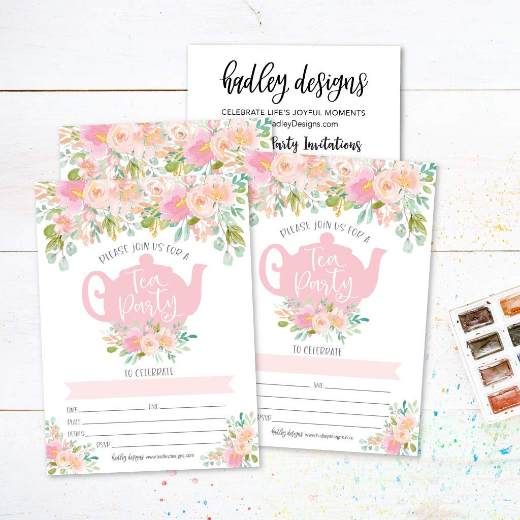 25 Elegant Princess Tea Party Birthday Invitations for Girls - Cute Floral Tea Cup Design, Printable & Customizable - Perfect for 5th Birthday, Princess Theme Party, Afternoon Tea Celebration