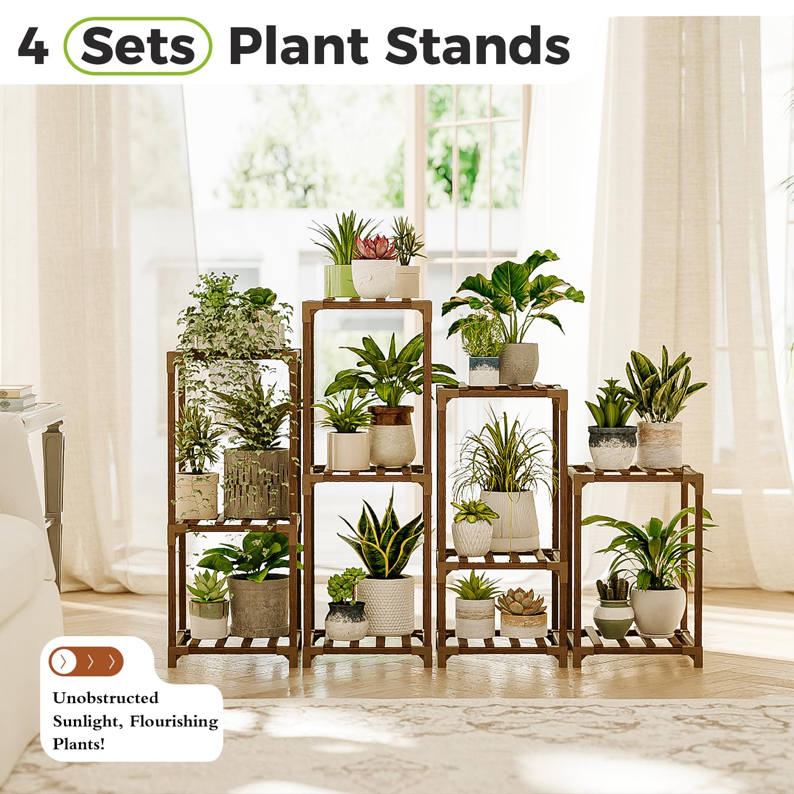 4 Sets of Modern Plant Stands for Indoor & Outdoor Use - Sturdy Plant Holder for Living Room, Balcony, Garden - Perfect for Home Decor & Small Space Gardening