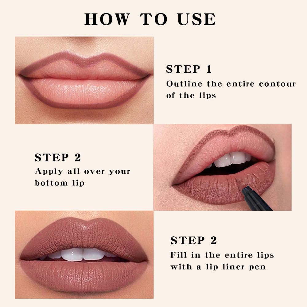 Mocha Brown Matte Lip Tint Stain Pen - 2 pcs Long Lasting Waterproof Lipstick Set with Lip Liner | 24 Hour Wear, Non-Drying Formula | Perfect for Daily Makeup, Date Night & Special Occasions | Natural Matte Finish Lip Gloss for Women