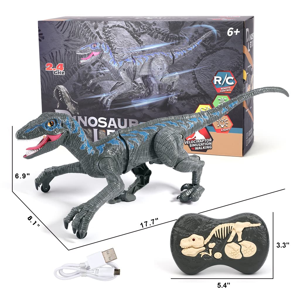 2.4G Remote Control Dinosaur Toy - Rechargeable Electronic Walking Velociraptor with LED Lights & Realistic Sounds, STEM Educational RC Toy for Kids Boys & Girls - Perfect for Indoor Play, Birthday Gifts & Learning Activities