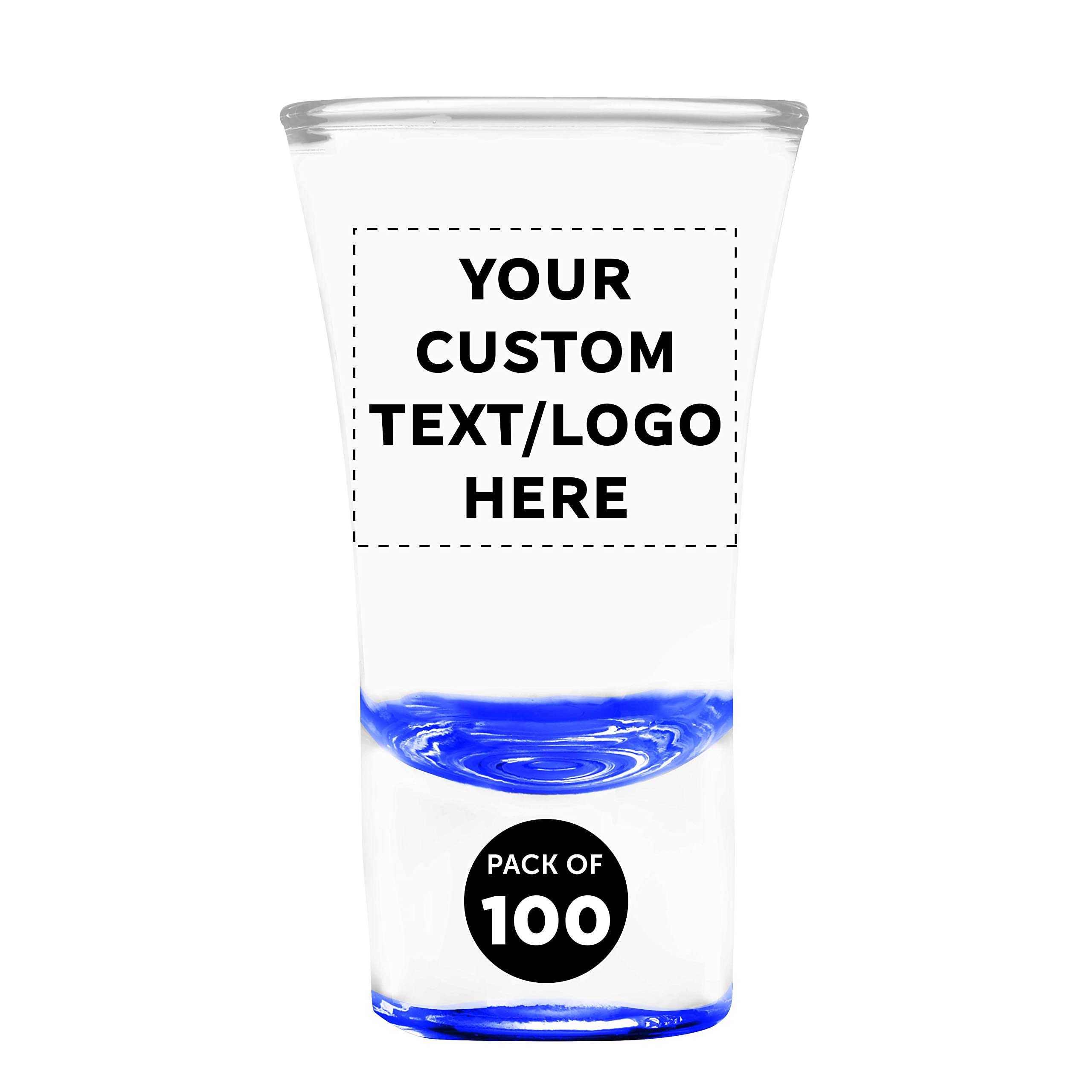 Custom 2 oz. Lord Shooter Etched Shot Glasses - 100 Pack with Personalized Text & Logo - Perfect for 21st Birthday Parties, Bars, Lounges & Home Entertaining - Blue Glassware Set for Shots & Cocktails
