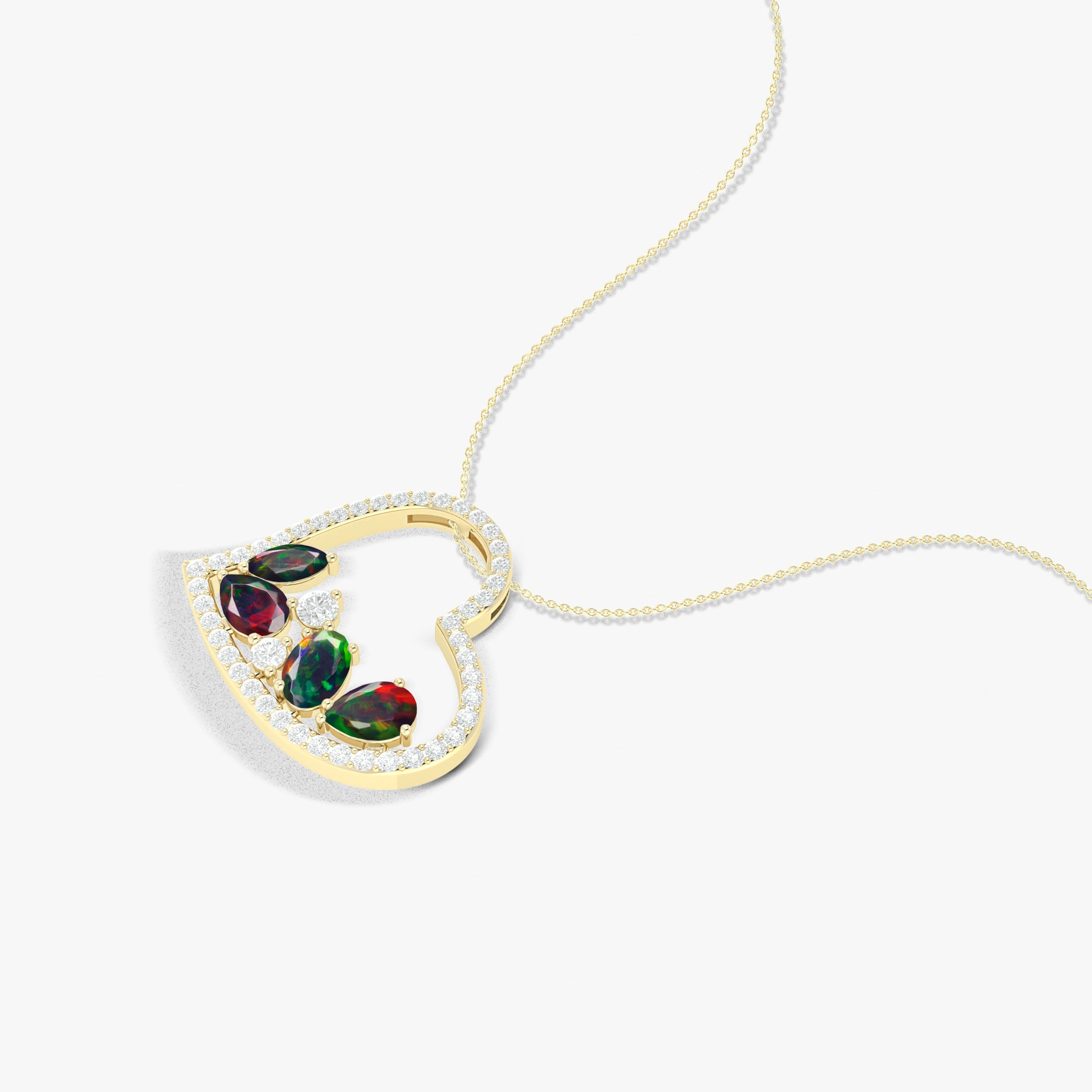 Natural Black Opal 4 Stone Heart Pendant Necklace - Elegant 925 Sterling Silver Chain Jewelry for Women, Perfect for Valentine's Day, Anniversary & Romantic Gifts