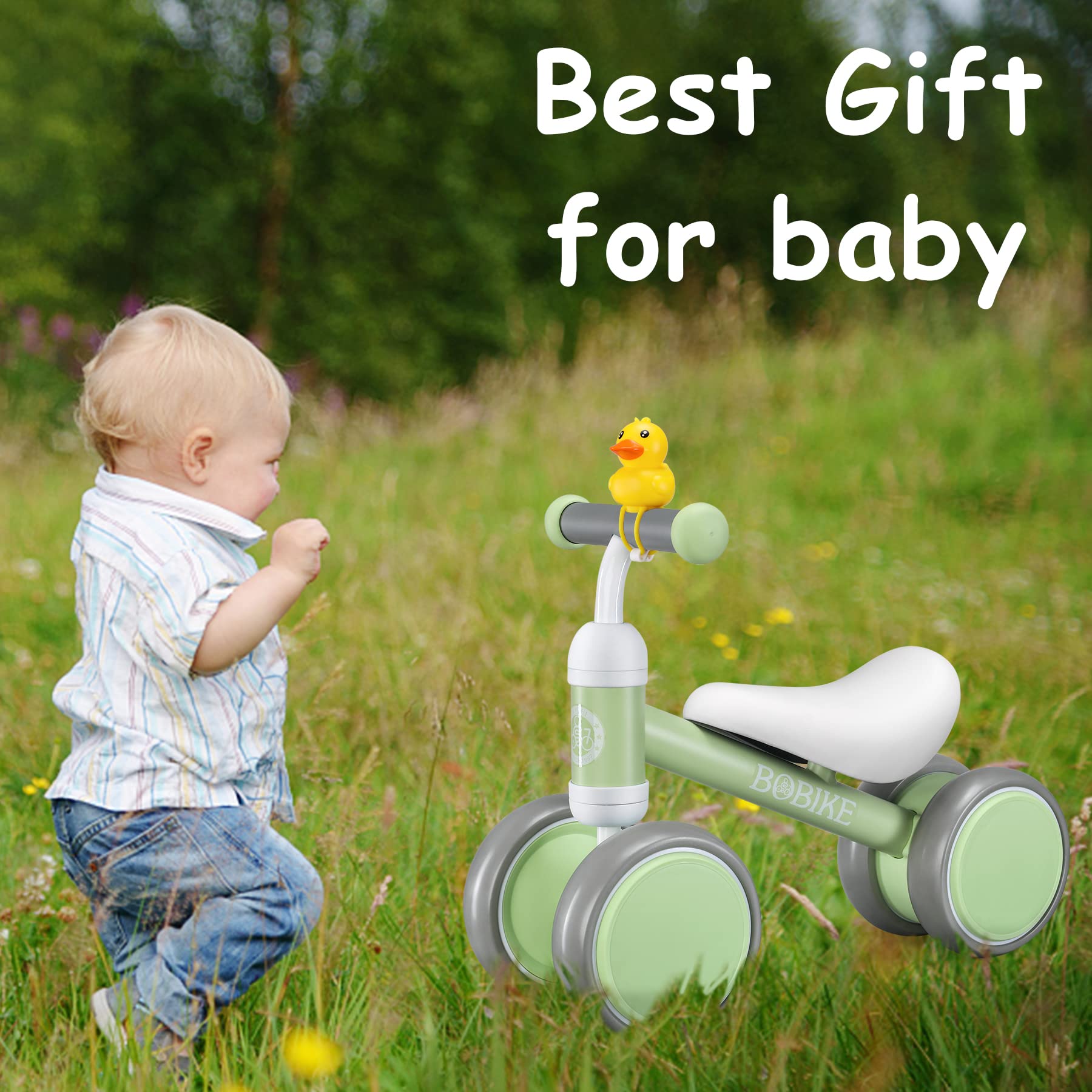 Best Baby Balance Bike for 12-36 Months - No Pedal 4-Wheel Toddler Bike for Boys & Girls | First Birthday Gift | Classic Macaron Green | Perfect for Indoor & Outdoor Learning to Walk & Ride