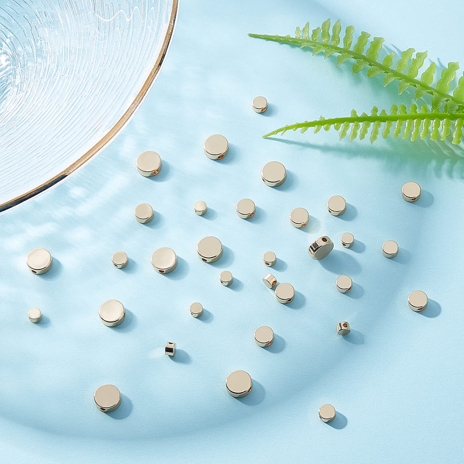 PH PandaHall 14K Gold Coin Beads - 80pcs Circle Slices Beads (4/5/6/8mm) Brass Spacer Beads, Flat Round Metal Spacers for Jewelry Making - Durable Tiny Disc Loose Beads for Bracelets & Necklaces - Perfect for DIY Crafts, Gifts, and Fashion Accessories