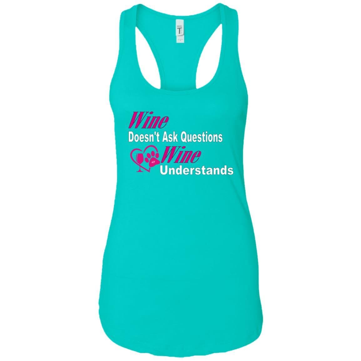 Wine Doesn't Ask Questions Ladies Racerback Tank Top - White & Pink | Comfortable Women's Sleeveless Shirt for Wine Tasting, Girls Night Out & Summer Parties - WineyBitches.co