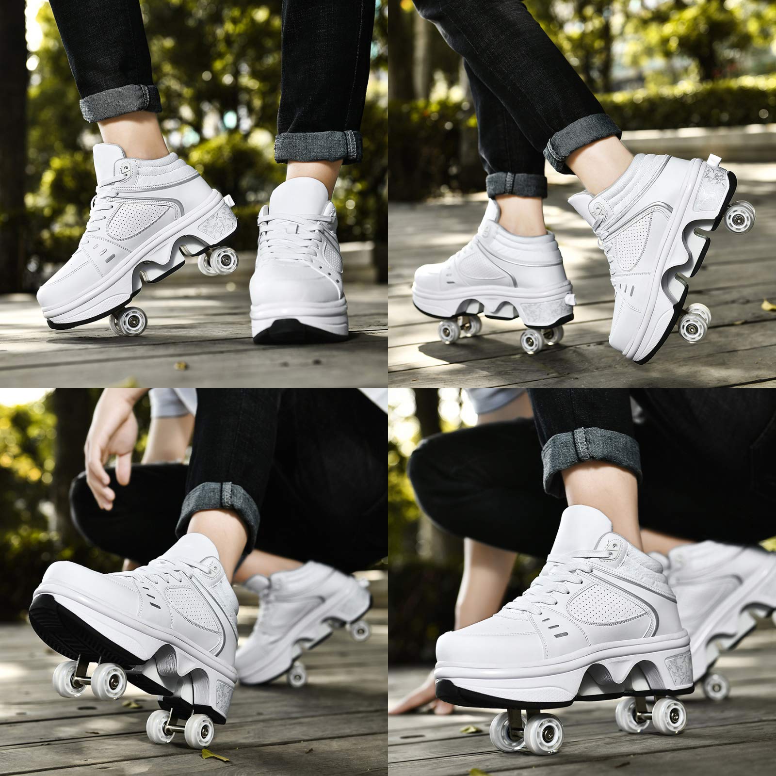 YXHUI LED Roller Shoes for Men & Women - Pop Out Wheel Inline Skates with Automatic Walking & Invisible Pulley Design - Silver EU38/UK4.5 - Perfect for Commuting, Fitness & Outdoor Fun