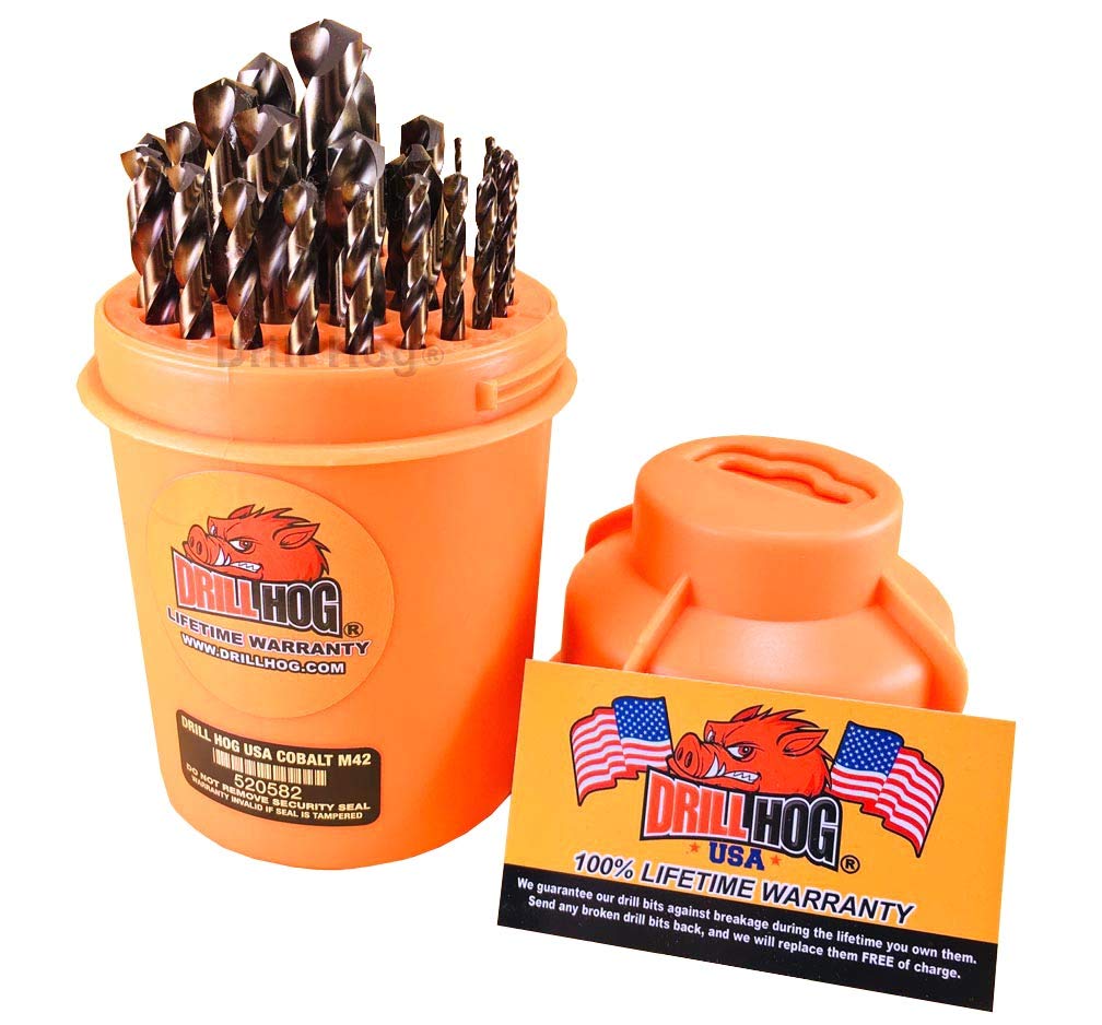 Drill Hog 29-Piece Super Premium Cobalt M42+ Drill Bit Set for Metal, Wood, Plastic - High Speed Steel Drill Bits for Professional & DIY Projects