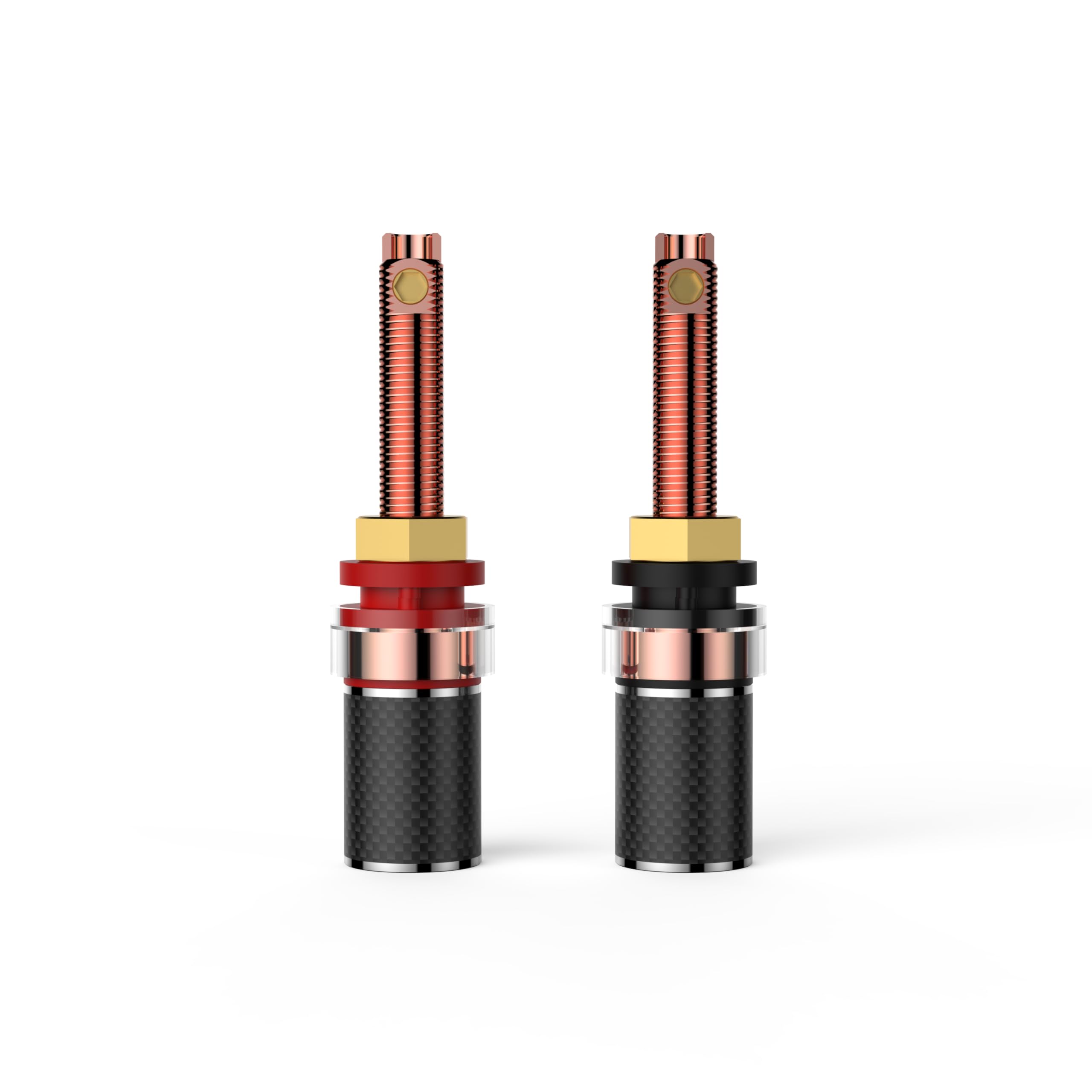 Premium Viborg BP614 4X Hi-Fi Speaker Binding Posts - Pure Copper Banana Plugs with Screw Lock, Carbon Fiber Body & Color Coding for Audiophile Systems | Ideal for Thick Baffle Speakers, Home Theater & Studio Setups