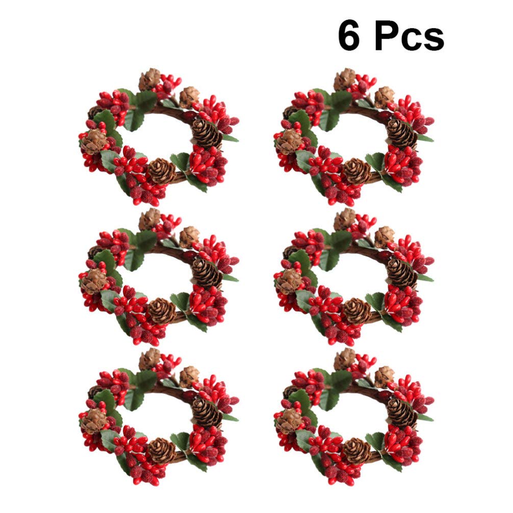 Amosfun 6Pcs Christmas Candle Rings - Tea Leaf Design Holiday Decorations for Table, Napkin Rings, Home Party, Halloween, Christmas & Wedding Decor - Perfect for Festive Centerpieces and Seasonal Celebrations