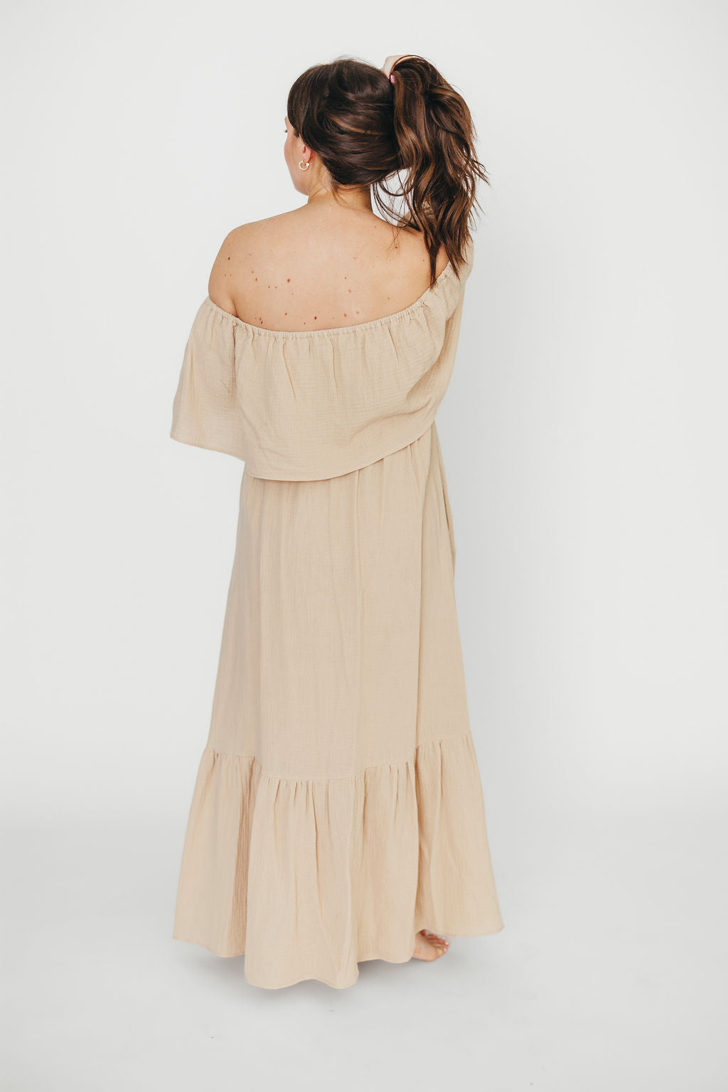 Josie 100% Cotton Maxi Dress in Beige - Bump & Nursing Friendly Maternity Dress for Pregnancy & Breastfeeding | Perfect for Casual Outings, Baby Showers & Nursing Comfort