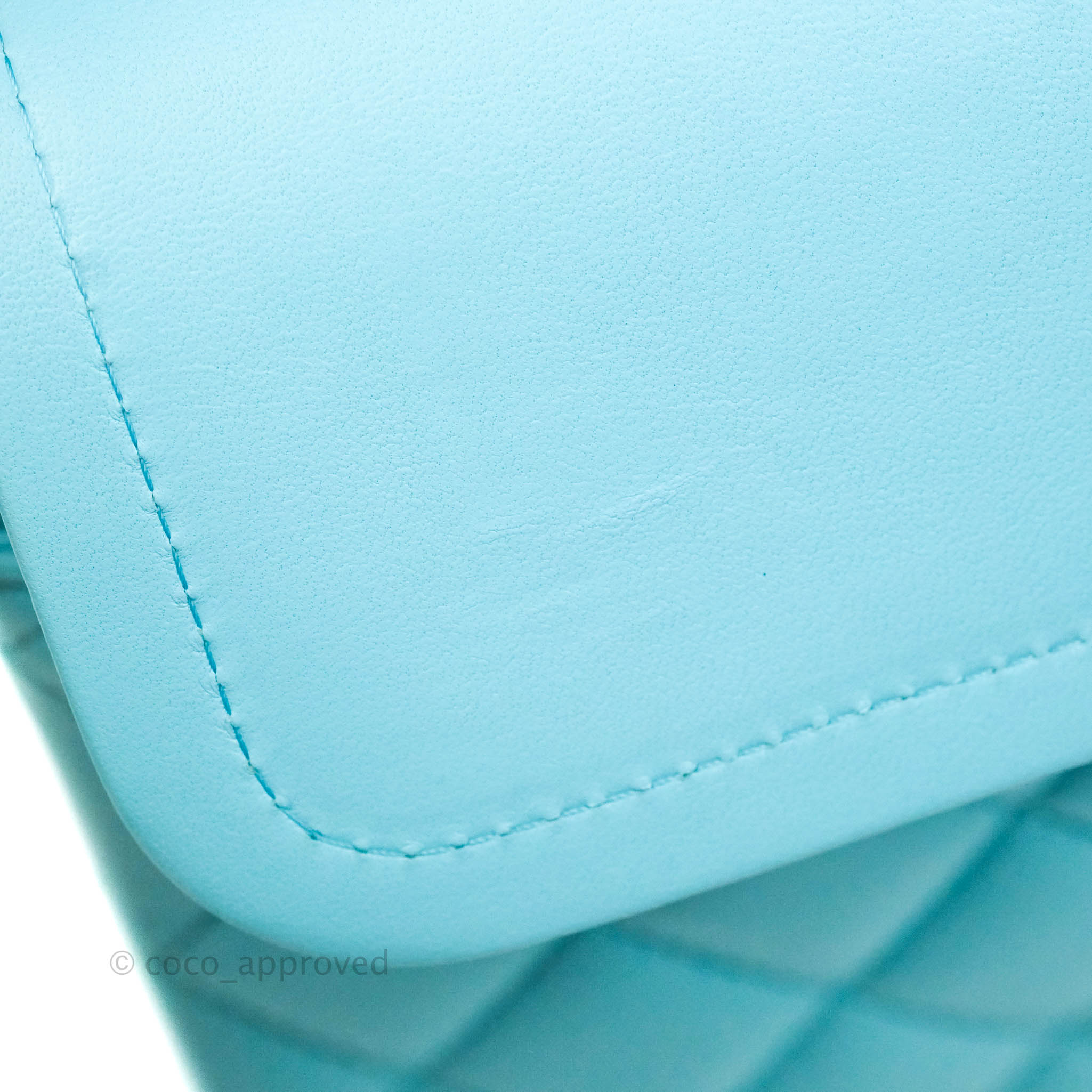 Chanel Classic Medium Double Flap Bag in Tiffany Neon Blue Lambskin with Silver Hardware 21S Collection - Perfect for Evening Events & Luxury Fashion Accessories