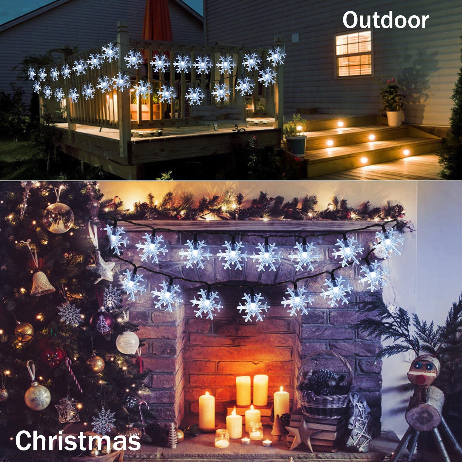 55ft 100 LED Solar Christmas Lights Outdoor Decorations - 8 Modes Waterproof Snowflake String Lights for Wedding, Party, Porch, Deck & Christmas Tree - Cool White Holiday Decor for Home, Garden & Festive Events