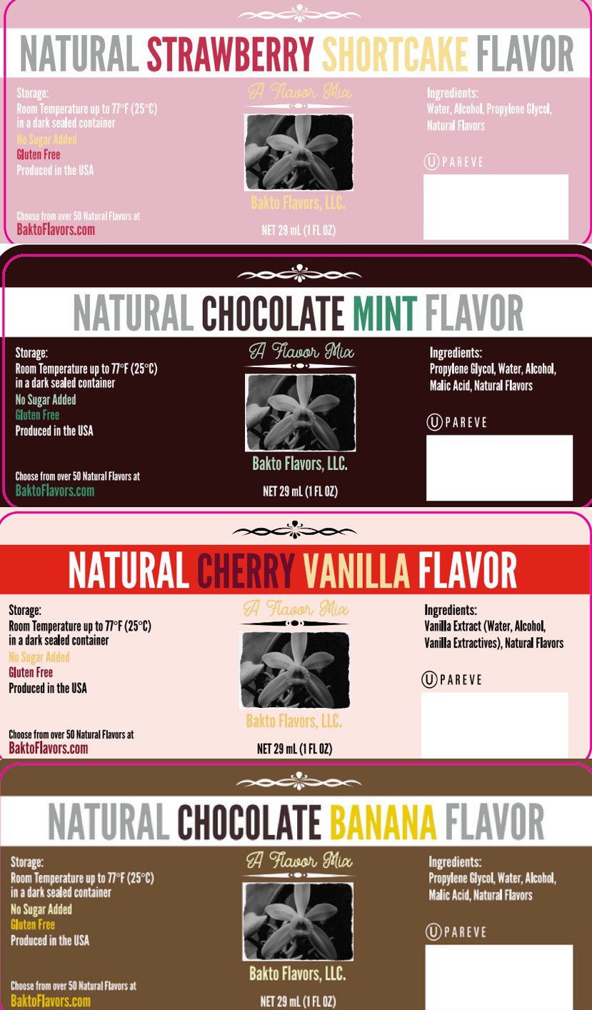 Bakto Flavors Natural Flavor Mix Combo Pack - 6 (1 FL OZ) Bottles - Caramel Apple, Chocolate Banana, Chocolate Mint, Cinnamon Pear, Cherry Vanilla, Strawberry Shortcake - Perfect for Baking, Cooking, Smoothies & Coffee Flavoring