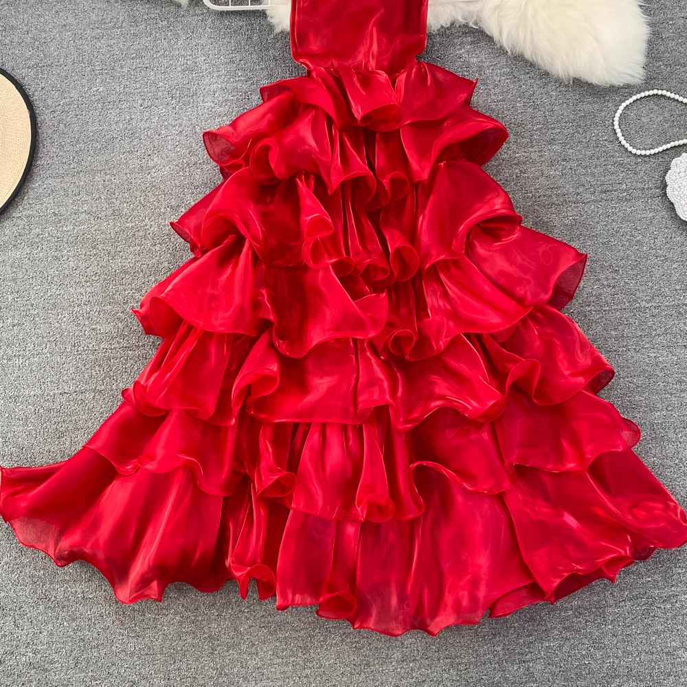 Fairy Spaghetti Strap Dress - Retro A-Line Ruffle Cake Dress for Women | Summer Floral Sundress | Perfect for Beach Vacation, Date Night & Party Wear