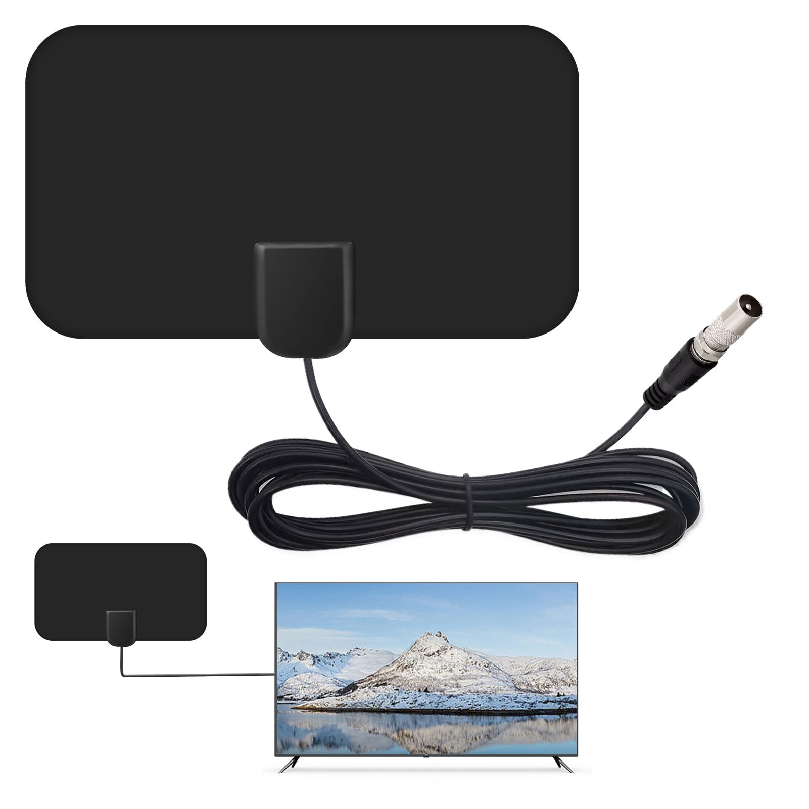 1 PCS Indoor TV Aerial Booster - 50 Miles Digital 4K HD Signal Antenna with 14 FT Cable for Freeview Local Channels | Stable Image for Smart TVs, Home Theater & RV Use