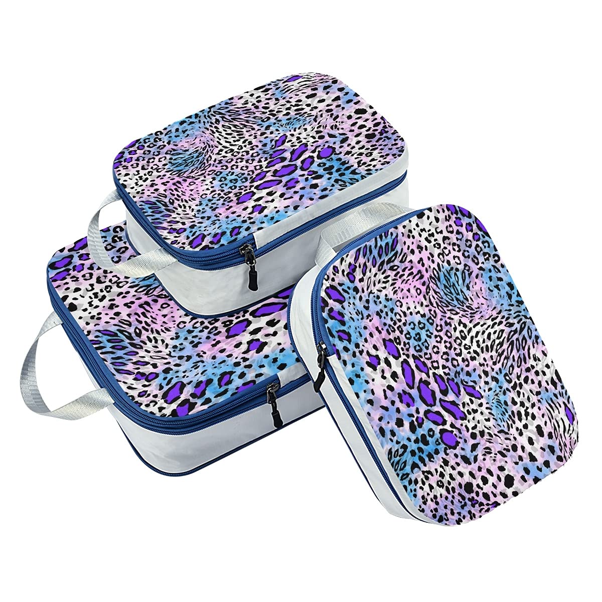 **MNSRUU Packing Cubes Set - 3 PCS Leopard Print & Purple/Blue Compression Travel Organizers for Luggage & Suitcases | Perfect for Business Trips, Vacations & Weekend Getaways**