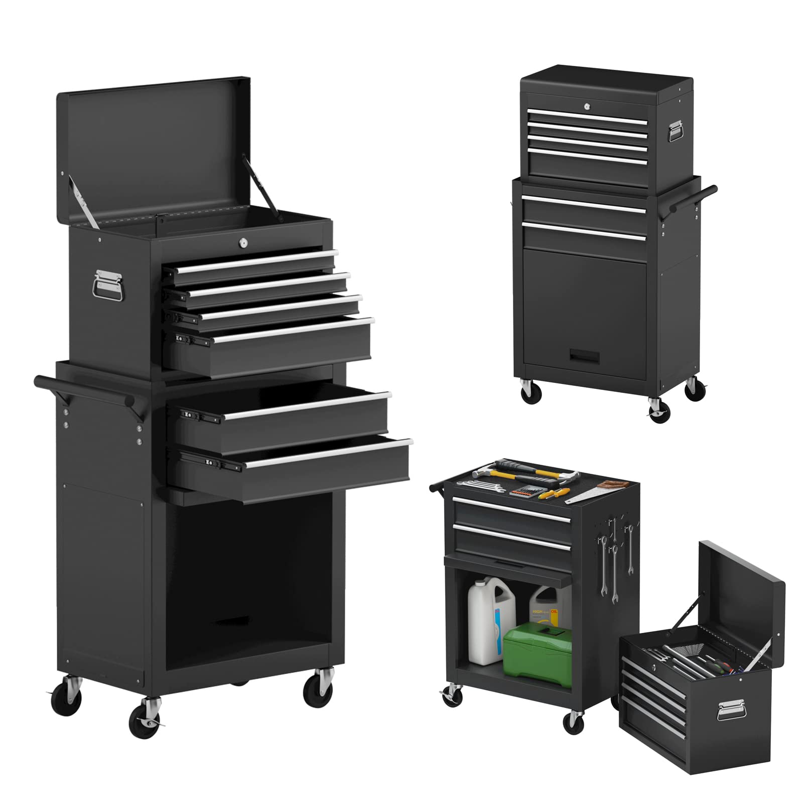 Goplus 6-Drawer Rolling Tool Chest with Auto Locking System, Lockable Wheels & Sliding Drawers - Heavy Duty Tool Storage Cabinet for Garage, Workshop & DIY Projects (Black) - Perfect for Mechanics, Carpenters & Home Improvement