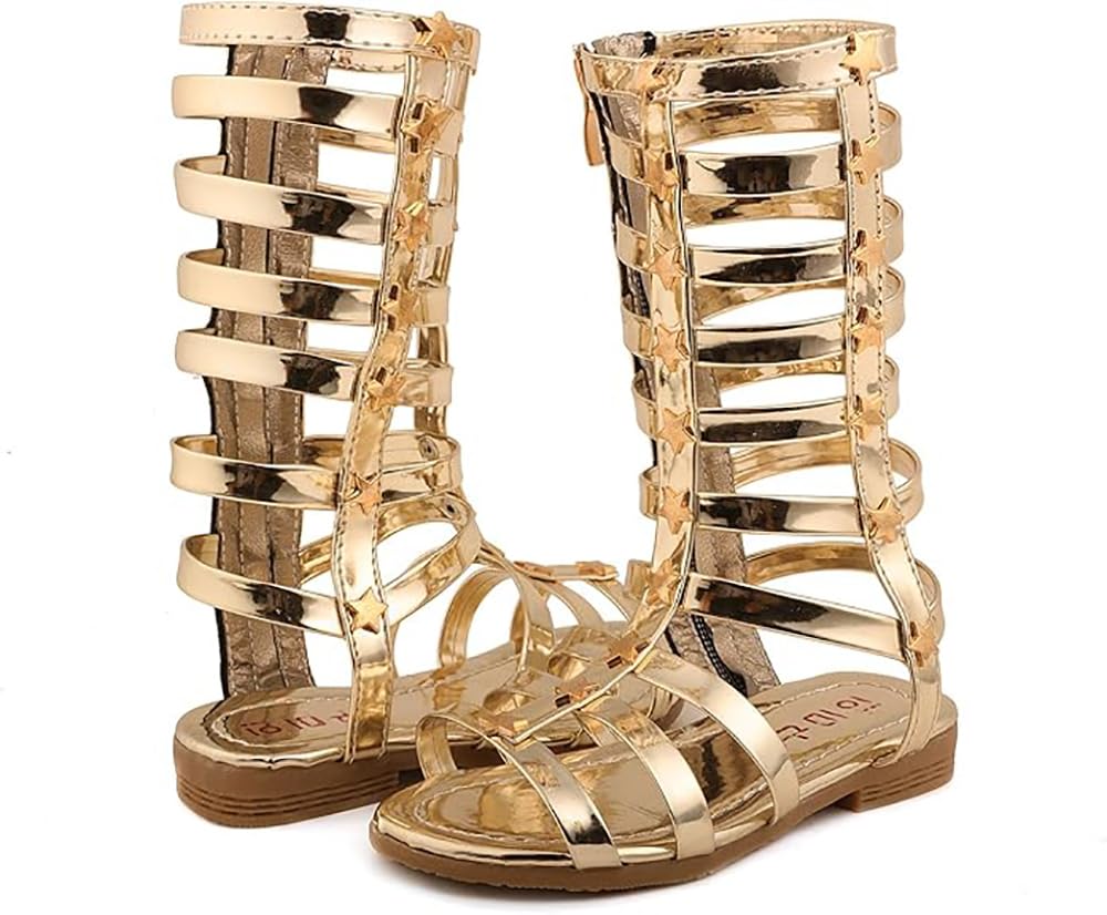 Girls Rivet Gladiator Sandals - Summer Princess Dress Shoes with Strappy Flats & Zip Up Boots - Perfect for Outdoor Play, Dress-Up Parties & Casual Wear