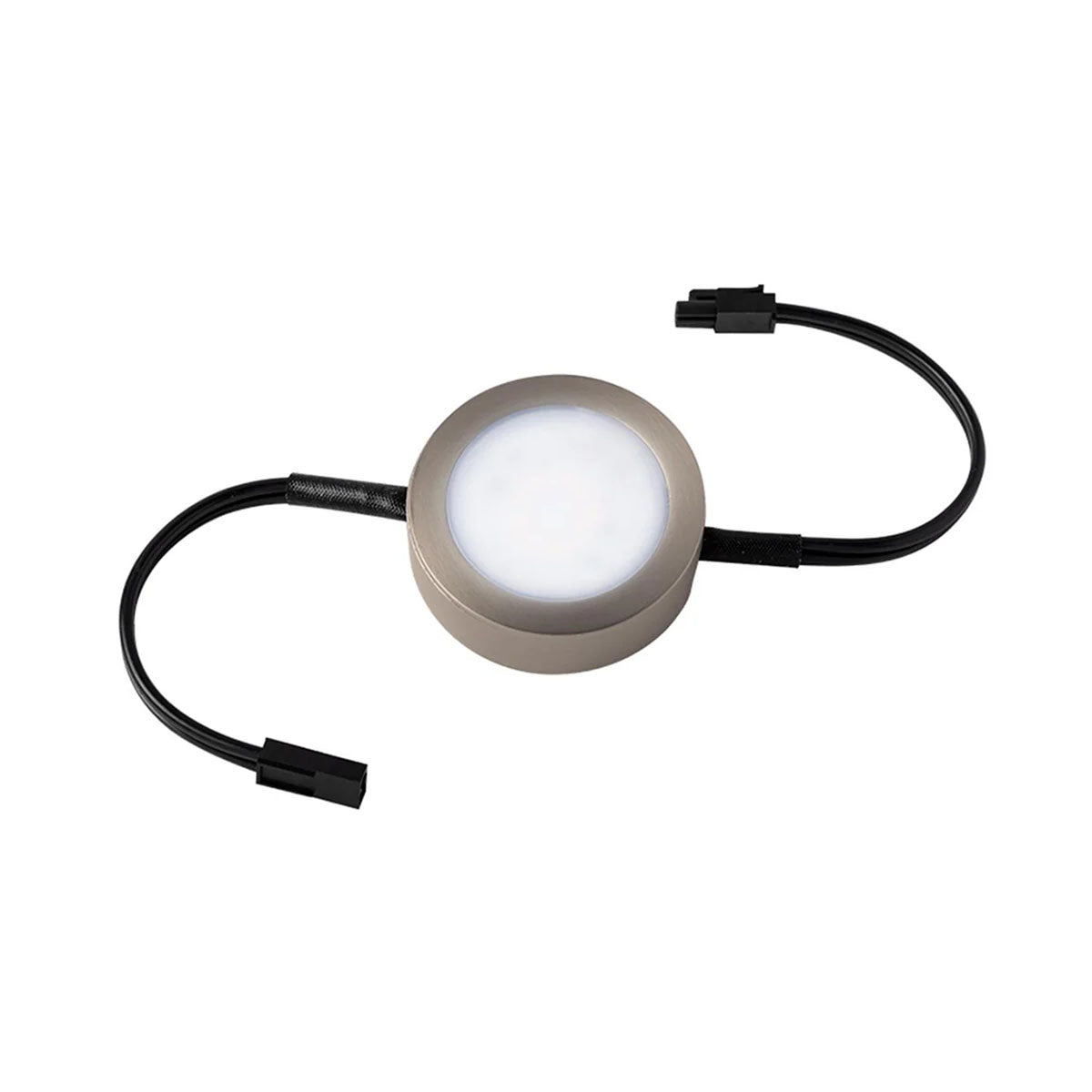120V 3-Color Temperature LED Puck Light with Double Lead Wire, Brushed Nickel Finish - Perfect for Under Cabinet Lighting, Closet, and Staircase Illumination