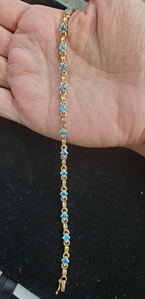 14K Yellow Gold Blue Topaz Tennis Bracelet for Women | Elegant Jewelry Gift for Birthday, Anniversary & Special Occasions