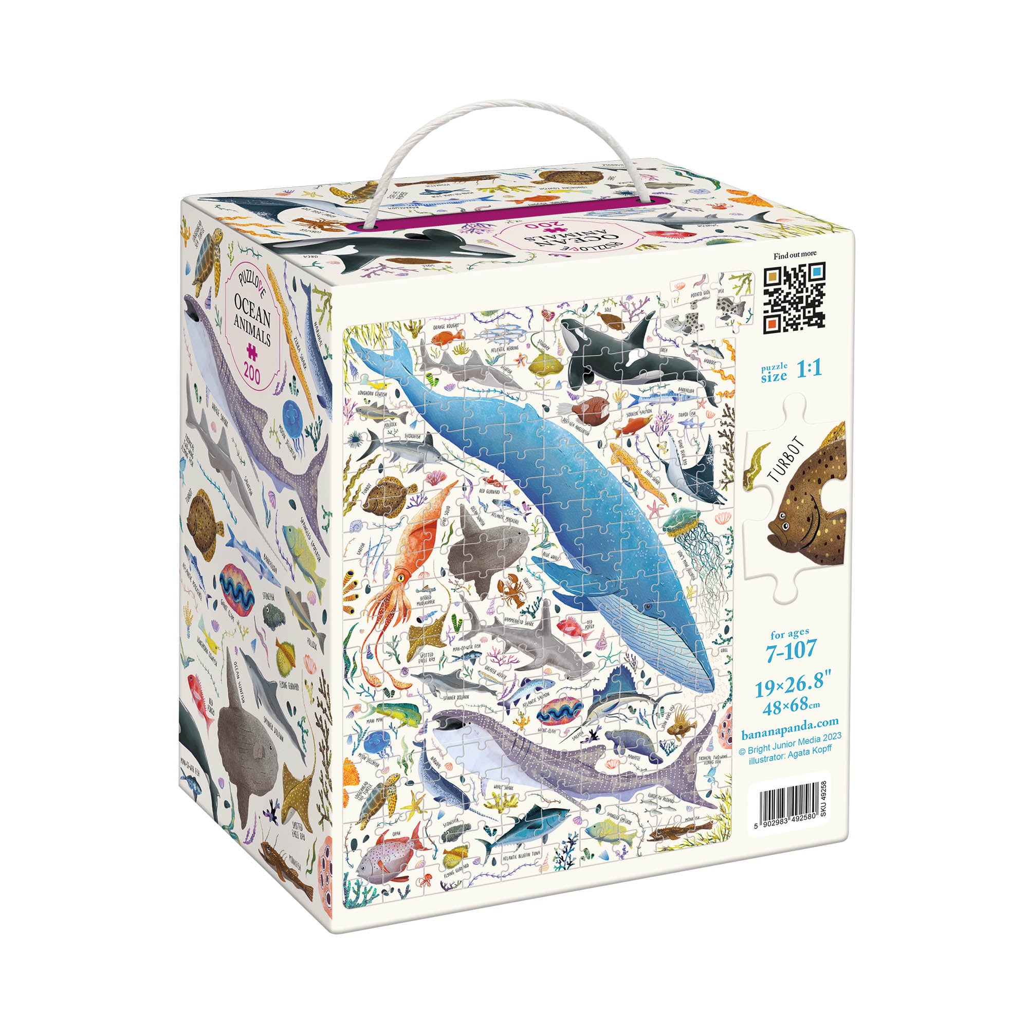 Banana Panda Puzzlove Ocean Animals 200-Piece Jigsaw Puzzle for Kids - Fun Educational Marine Life Puzzle Game for Family Game Night & Classroom Learning Activities