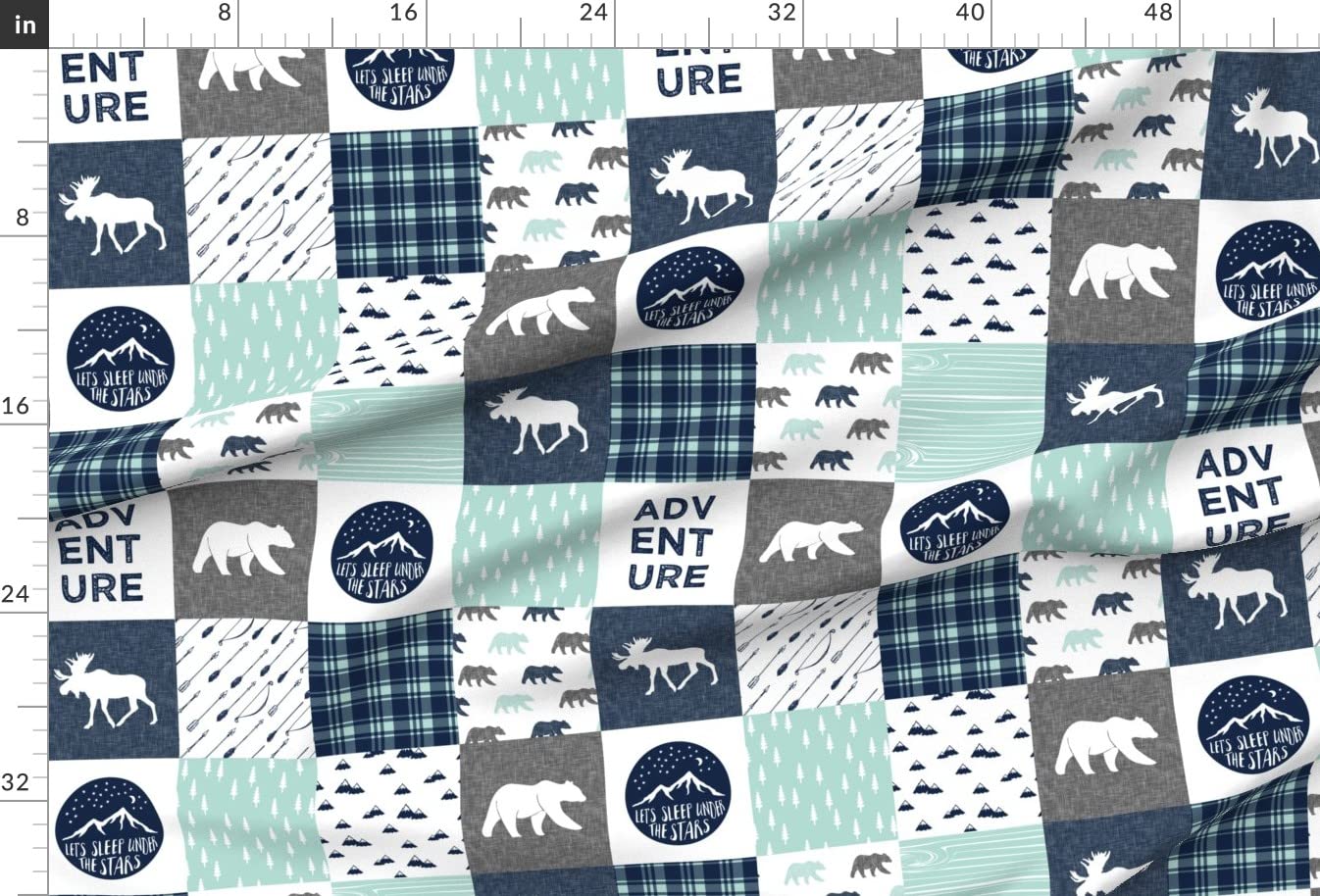 Happy Camper Adventure Blue Navy Moose Printed Minky Fabric by The Yard - Soft Plush Quilting Material for Baby Blankets, Quilt Backing & Sewing Projects - Perfect for Nursery Decor, DIY Crafts & Cozy Home Textiles