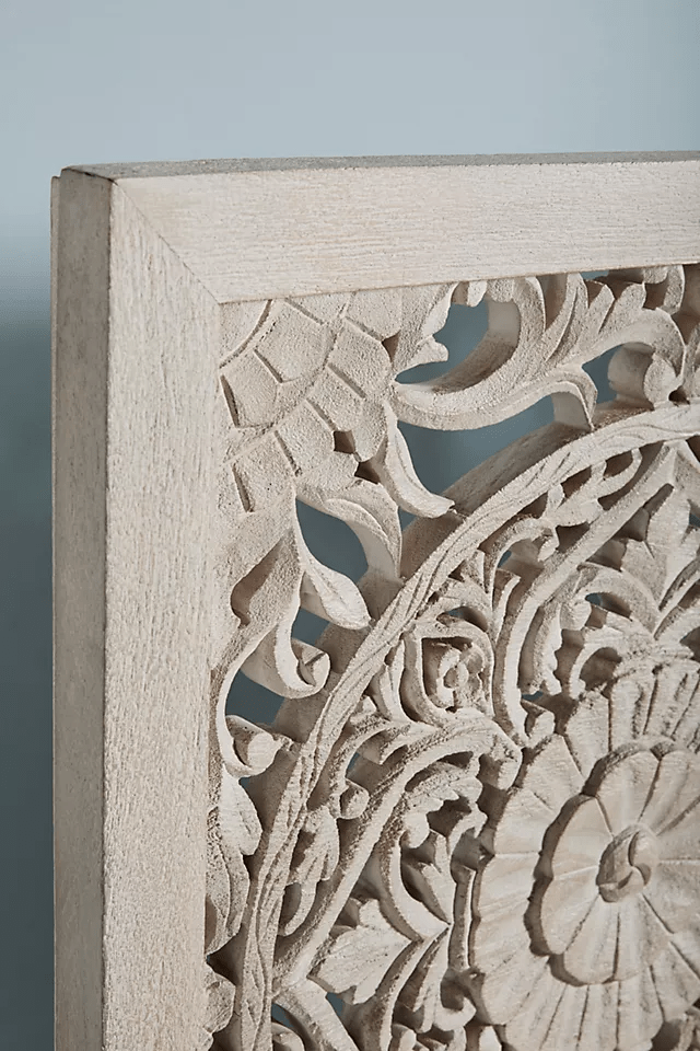 Hand Carved Low Lombok Bed in Gray Color | Indian Bed Design | Perfect for Boho, Coastal & Farmhouse Bedrooms