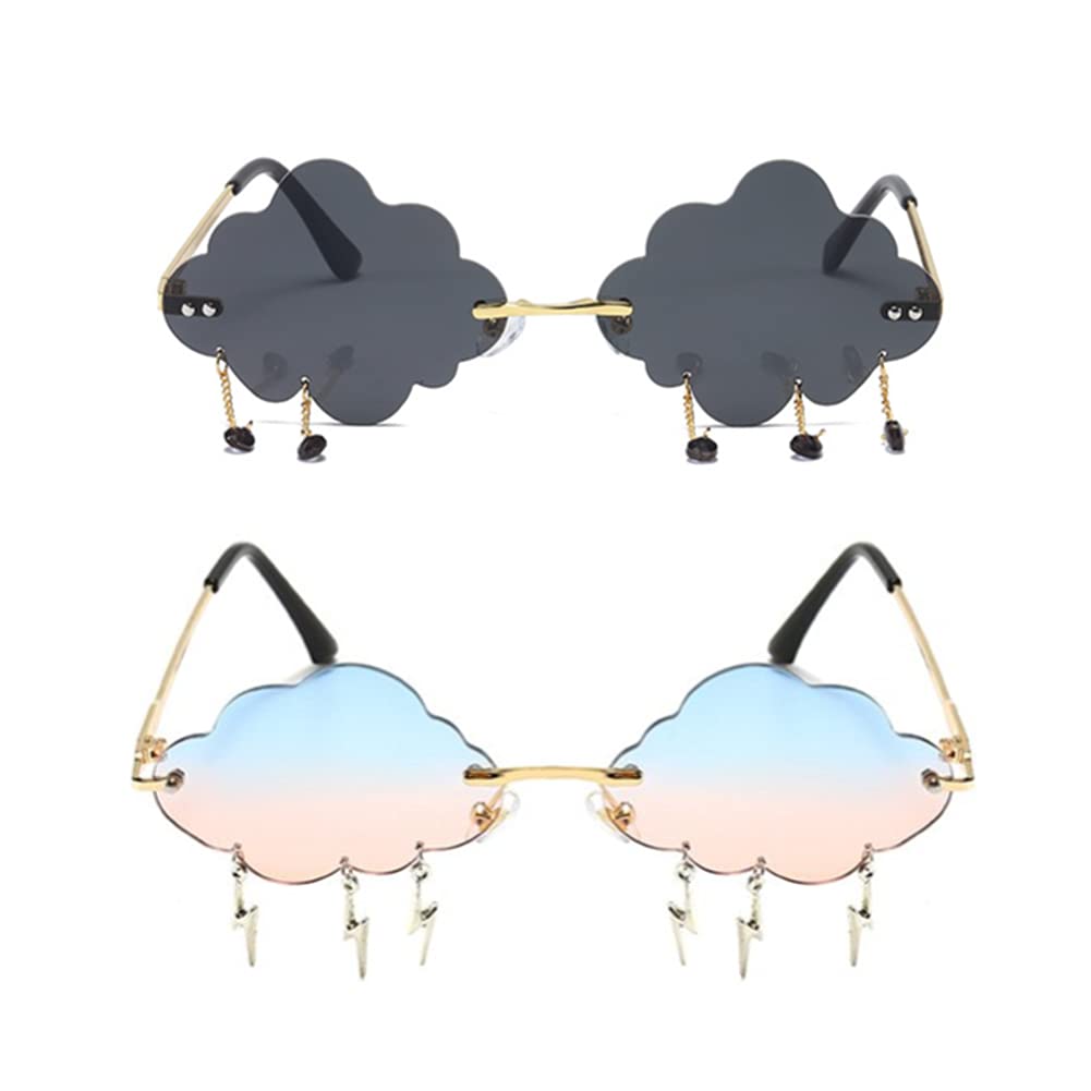 ENTHYI Cloud Lightning Sunglasses for Women & Men - Rimless Wave UV Protection Glasses for Outdoor, Beach, Party & Fashion - Trendy Unisex Eyewear