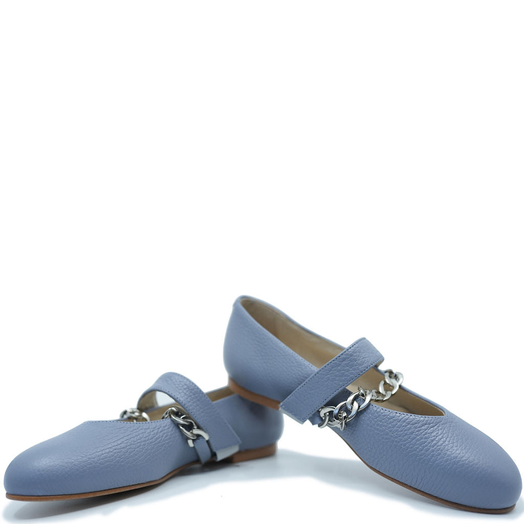 Blublonc Pale Blue Chain Elastic Mary Jane Shoes for Women - Comfortable & Stylish Casual Flats for Everyday Wear, Work, and Special Occasions