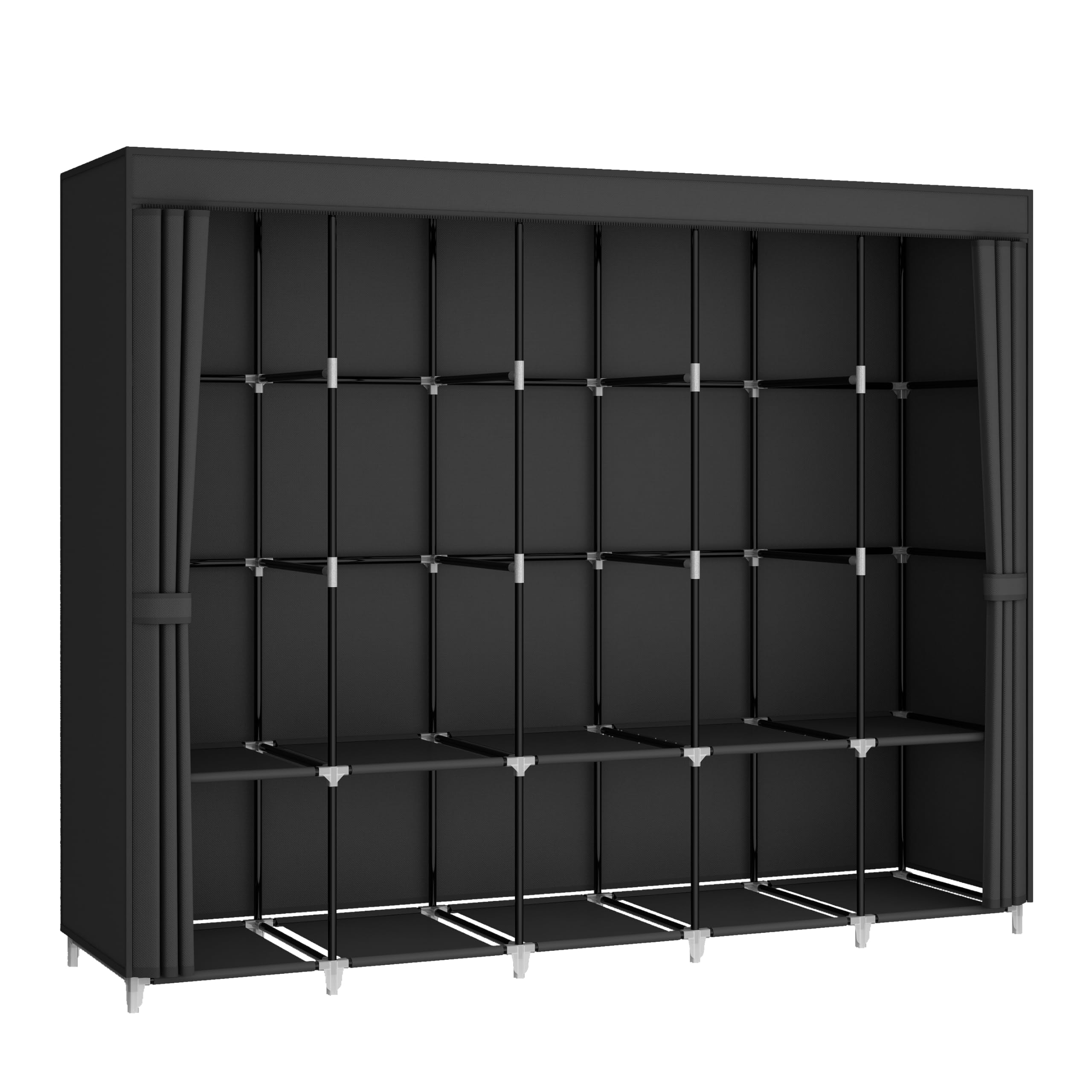 83 Inch Wide Portable Closet Wardrobe Organizer with Cover - 5 Hanging Rods & 10 Shelves for Clothes Storage | Perfect for Bedroom, Dorm, Apartment, RV or Temporary Closet Solution (Black)