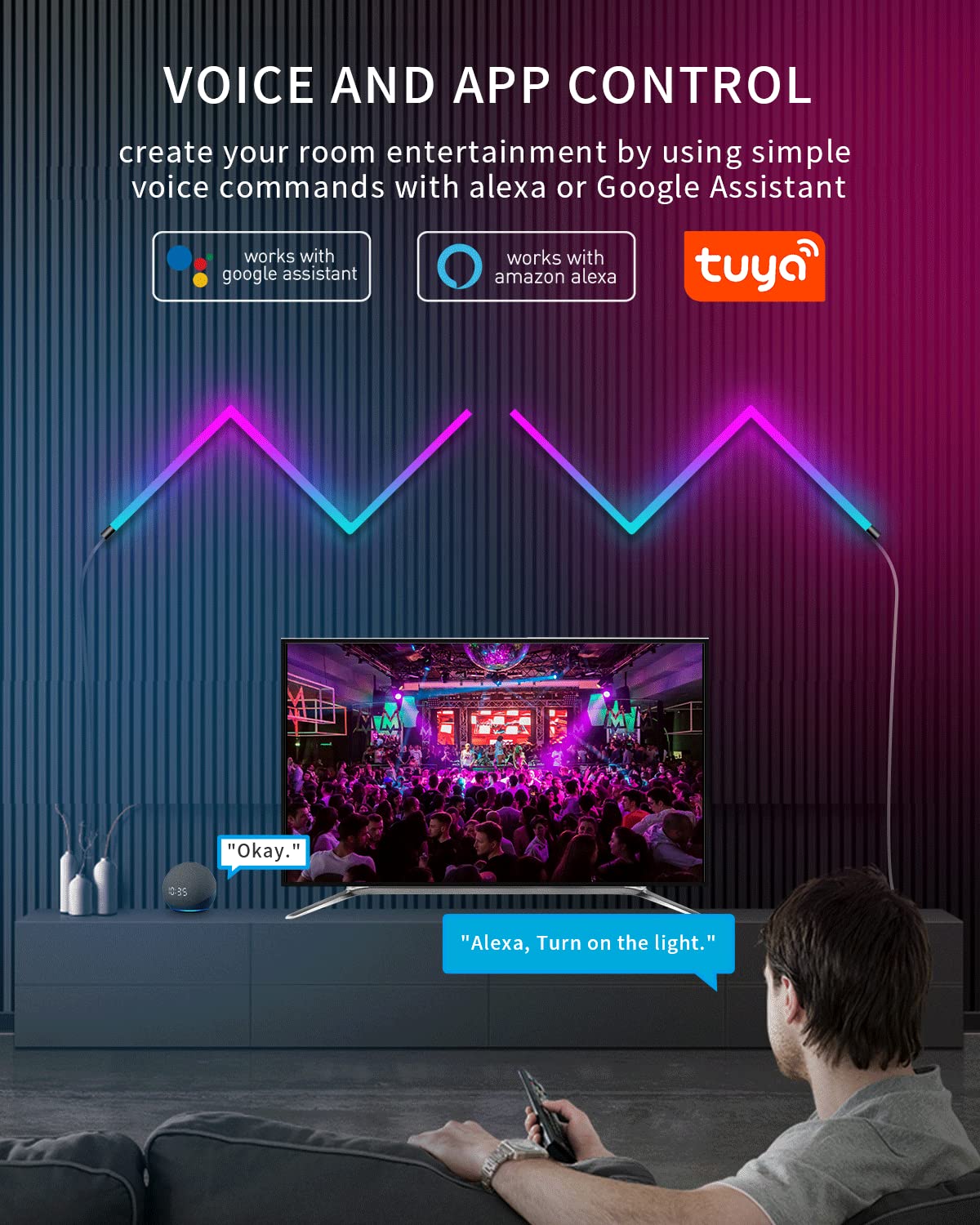 Smart LED Wall Lights 8Pcs - RGB IC Glide Wall Lights with Music Sync & Dynamic Scenes, Alexa & Google Assistant Compatible, Perfect for Home Decor, Gaming Room, Party Lighting & Bedroom Ambiance