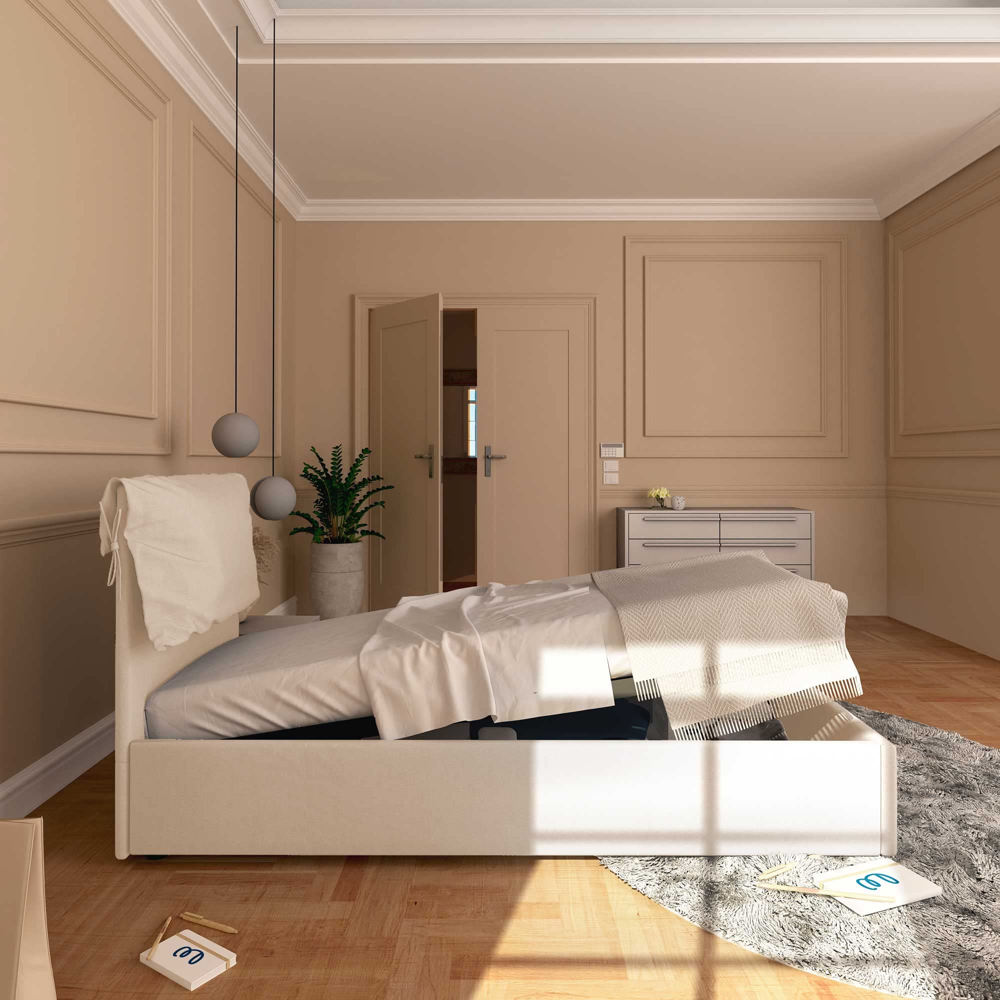 Baldiflex Single Bed with Storage - Licia Soft Synthetic Leather Upholstery, Slatted Base for Single Mattress, 90 x 190 cm, Padded Headboard, White - Perfect for Small Bedrooms, Guest Rooms & Studio Apartments