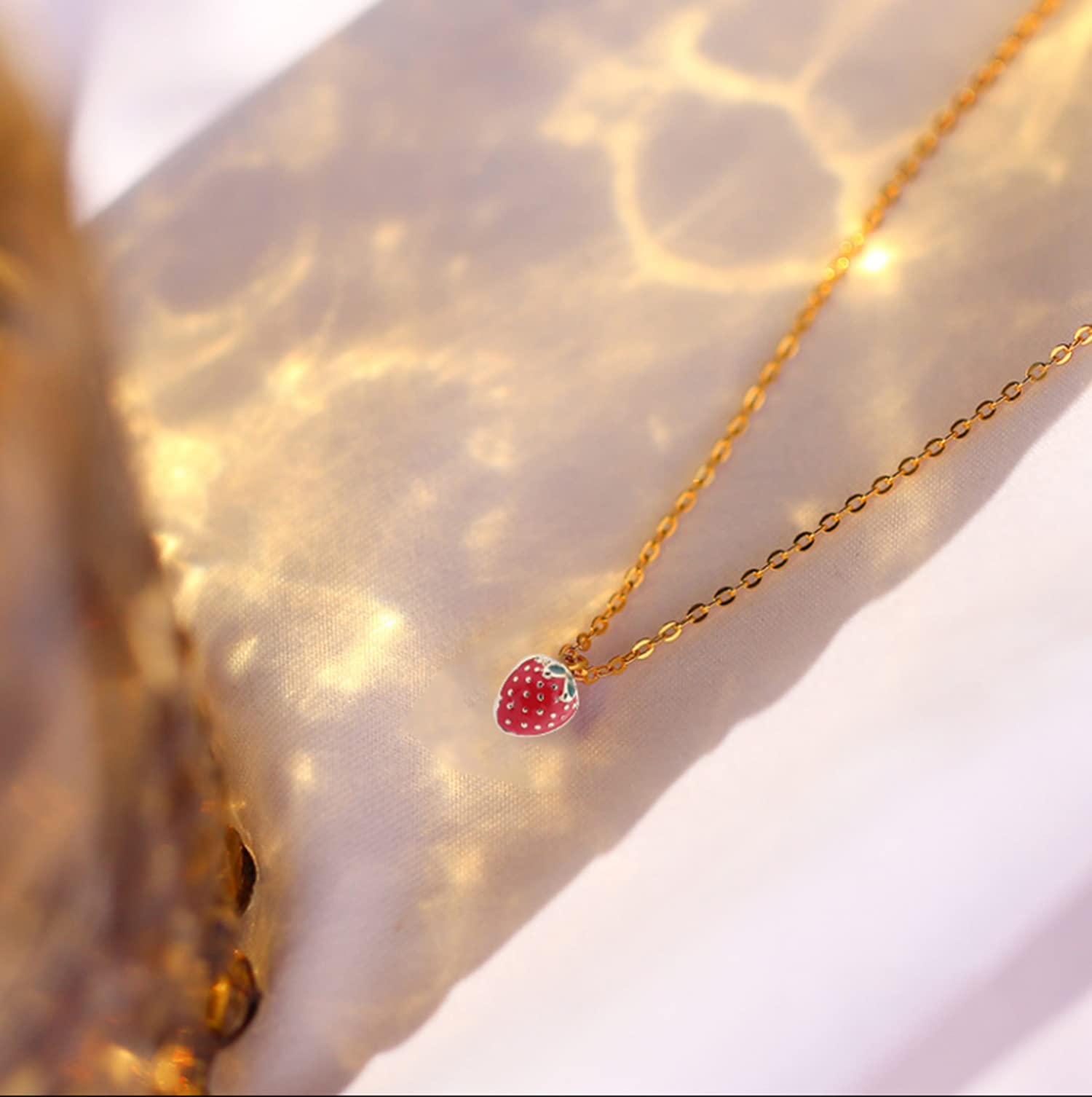 Strawberry Pendant Necklace for Women - Cute Mini Red Drop Oil Jewelry, Dainty Freshwater Pearl Charm | Perfect for Valentine's Day Gifts, Birthday Presents & Everyday Fashion Accessories
