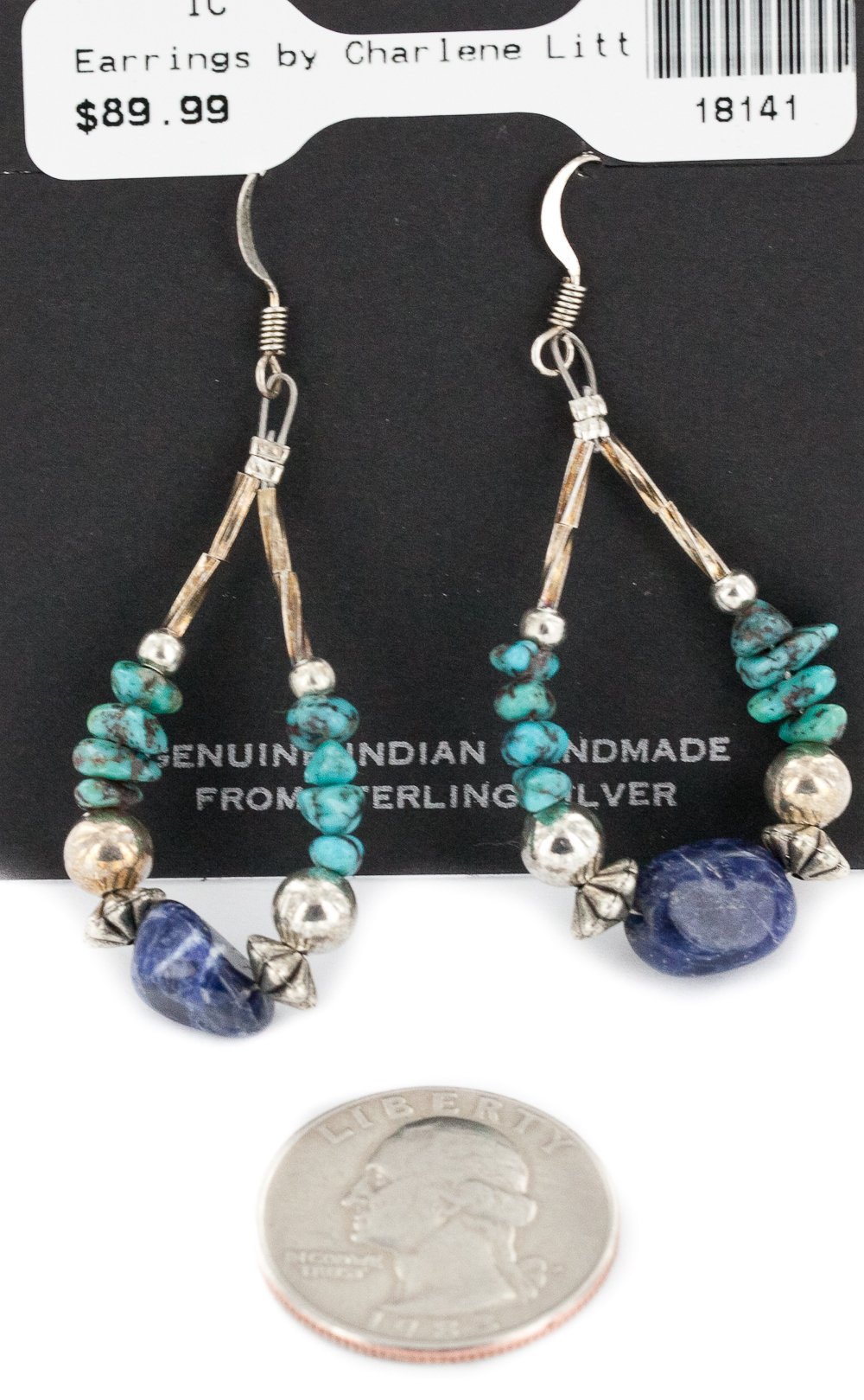 Authentic Native American Silver Hoop Earrings with Turquoise & Lapis - Handmade by Loma Siiva - $90 Tag Certified - Perfect for Boho Fashion & Cultural Jewelry Collections