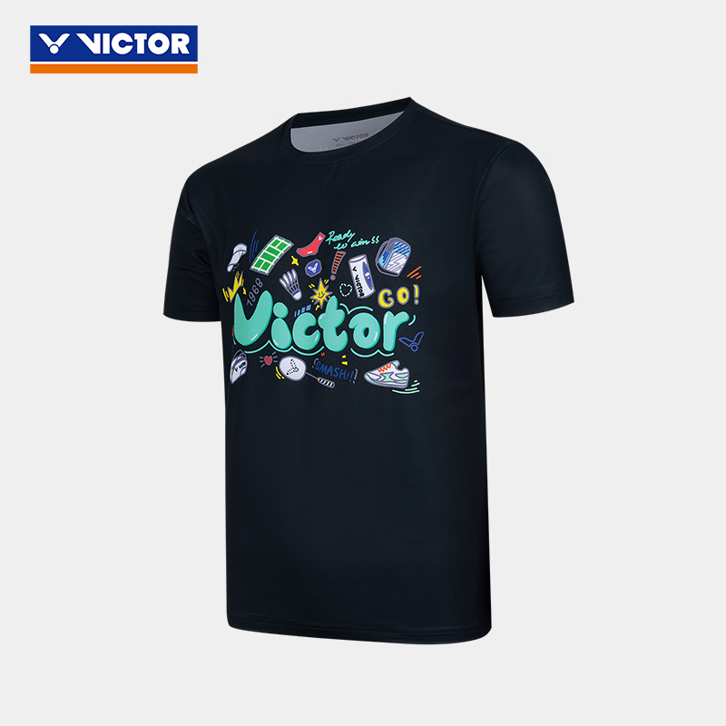 Victor Badminton Sports Shirt T-50032 - Breathable Performance Shirt for Men & Women - Ideal for Badminton, Tennis & Casual Wear - Black Unisex Athletic Top