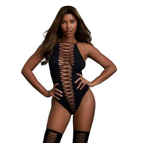 Black Diamond Lingerie Set - Sexy Teddy & Stockings for Women, Elegant Lace Underwear for Valentine's Day & Romantic Nights