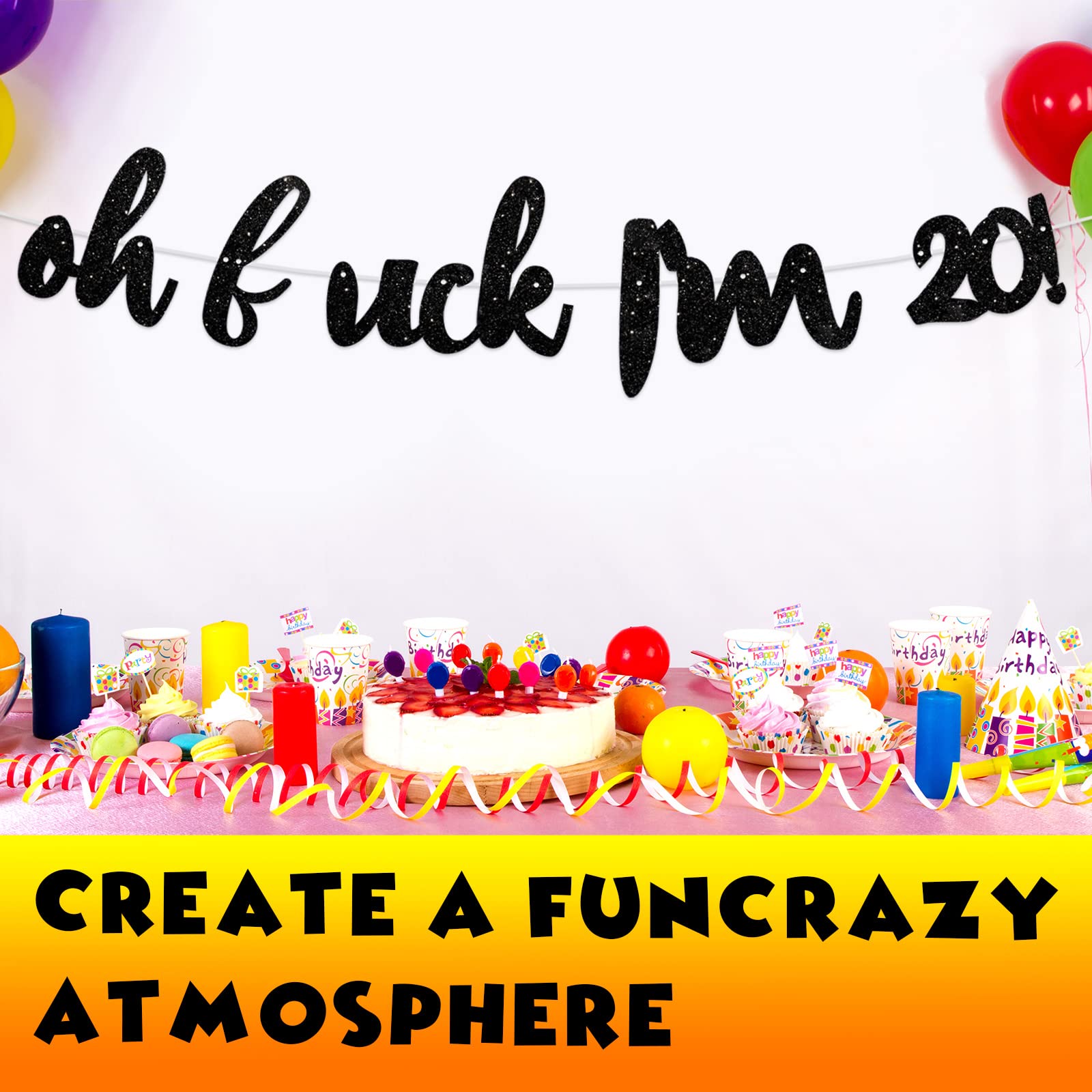 Glitter Black 'Oh Luck I'm 20!' Birthday Banner Backdrop - Cheers to 20 Years Theme Party Decor for Girls & Boys - 20th Birthday Anniversary Photo Studio Props, Flags & Party Supplies - Perfect for Birthday Celebrations, Photo Booths & Social Media Backgrounds