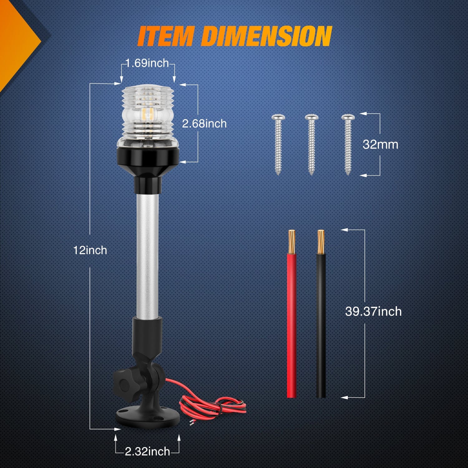 12 Inch White Folding Stern Light for Marine Boats - LED Navigation Light for Pontoon, Fishing & Sailboats - Waterproof & Durable for Night Boating Safety