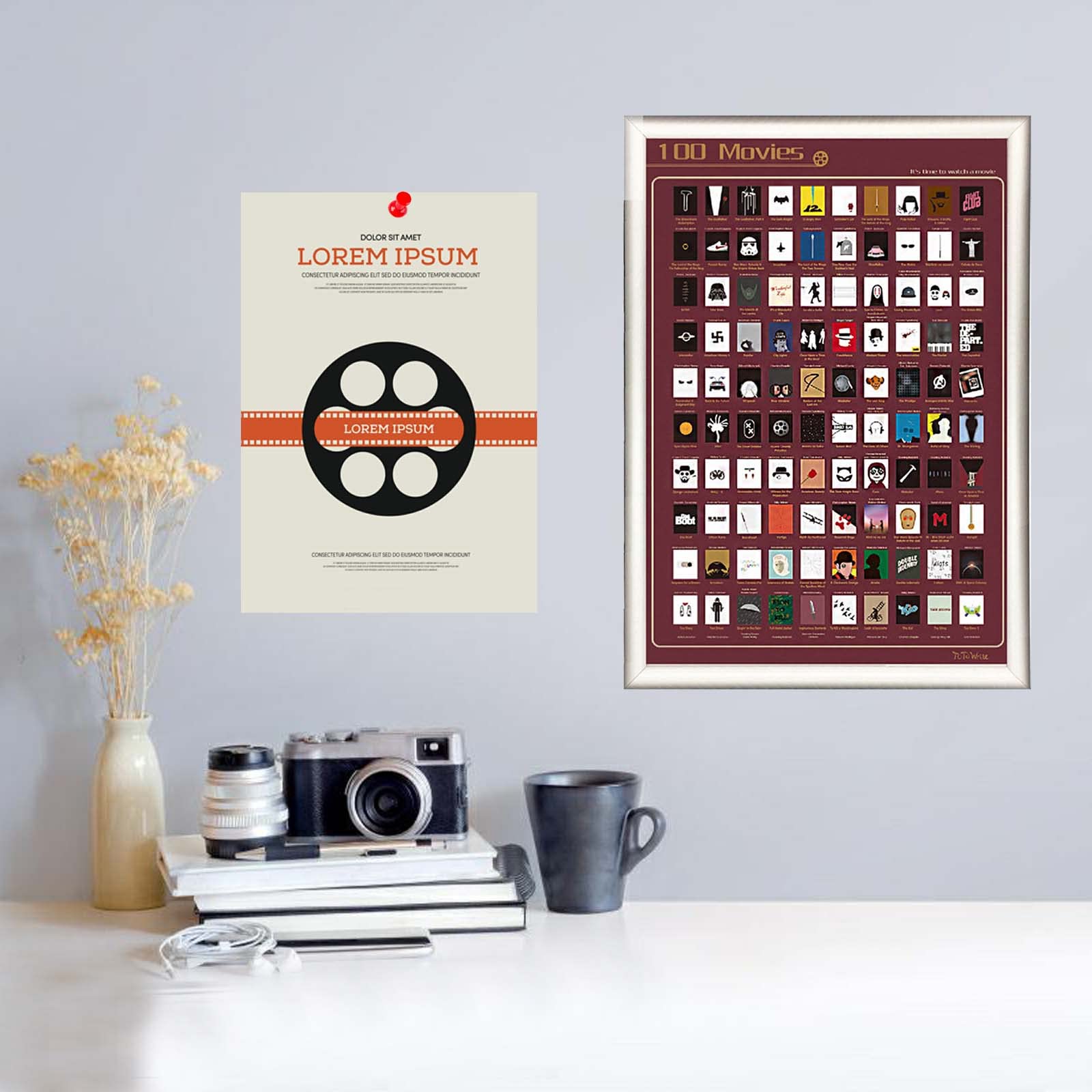 Puledow 100 Movies Scratch Off Poster - Must See Movie Challenge Bucket List for Film Lovers - 23.4×16.5 Inch DIY Wall Art (White, Frame Not Included) - Perfect for Movie Nights, Gifts & Home Decor