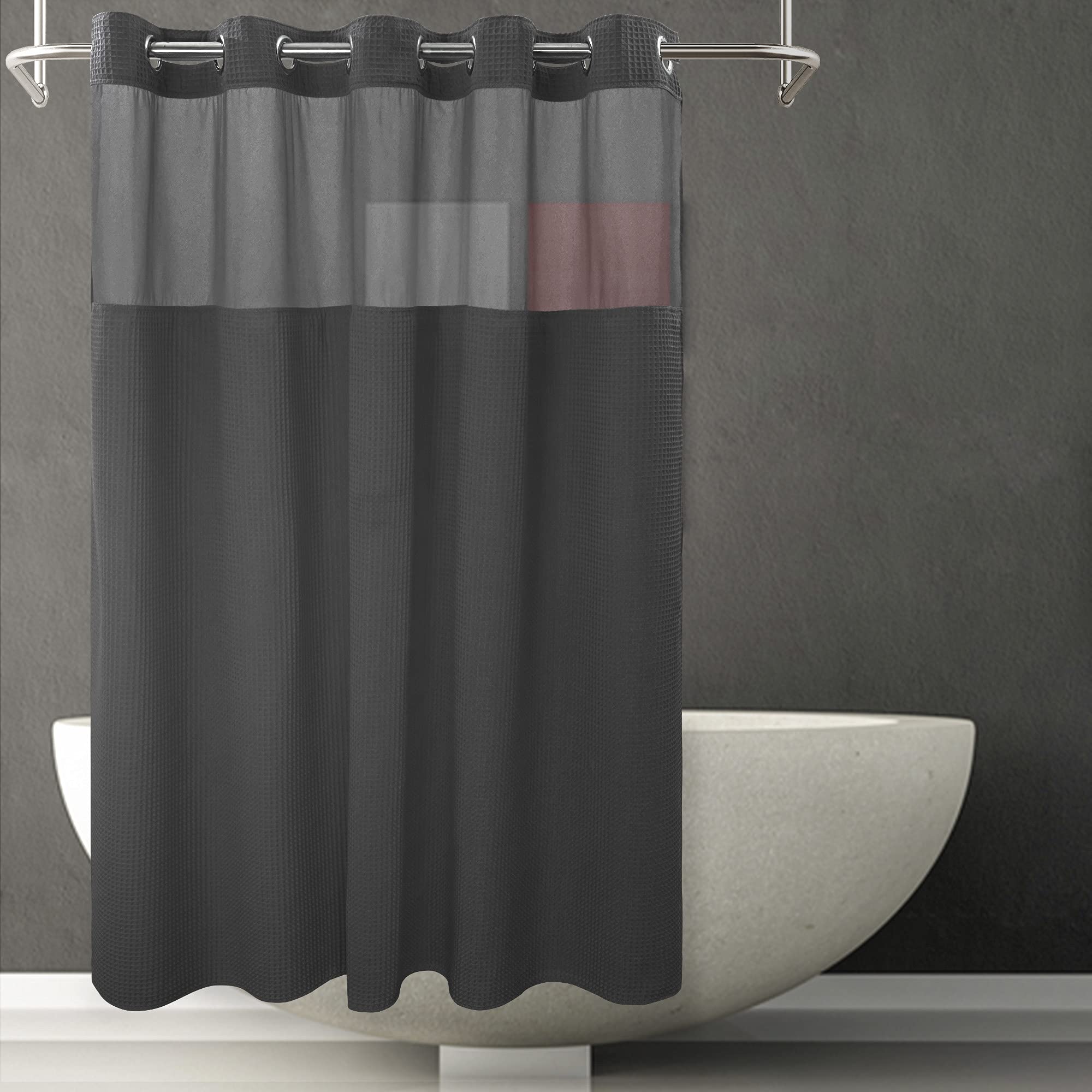 River Dream Black Fabric Shower Curtain Set - Cotton Blend Waffle Weave with Snap-in Replacement Liner (71x86 inches) for Bathroom Decor & Spa-Like Shower Experience
