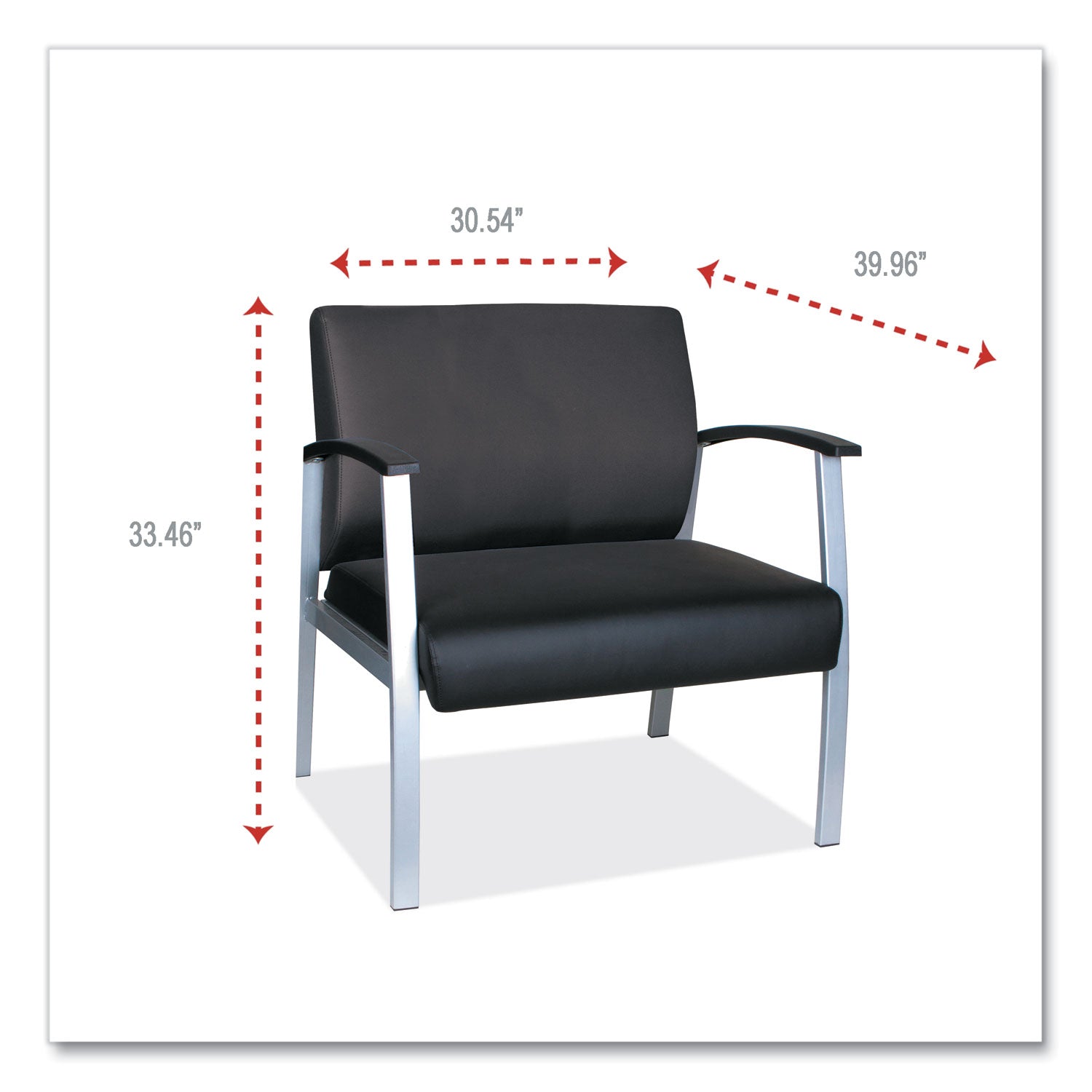 Alera® MetaLounge Series Bariatric Guest Chair - Heavy Duty Office Chair with Black Seat, Black Back & Silver Base - 30.51