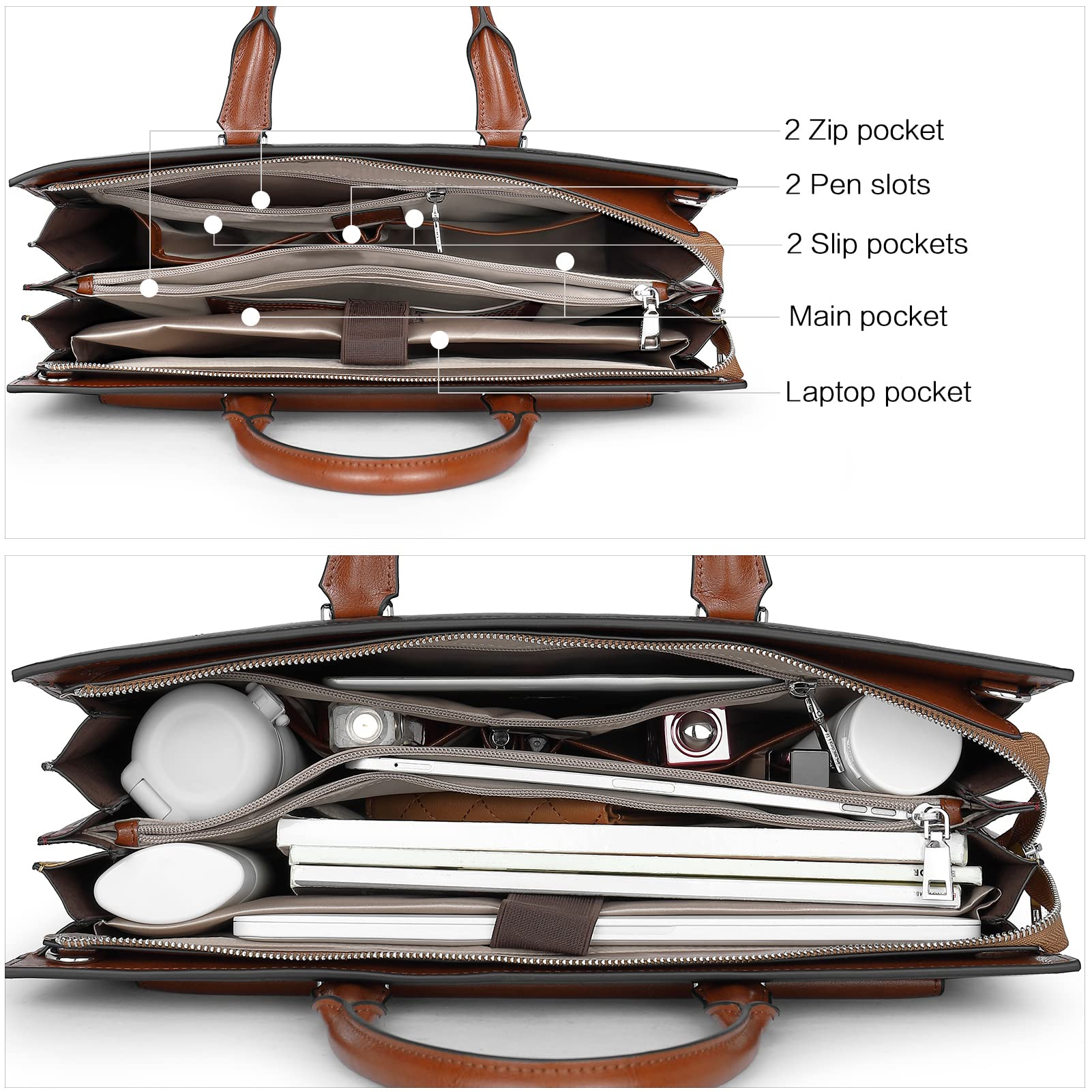BOSTANTEN Women's Genuine Leather Laptop Briefcase Tote Bag - 15.6 Inch Work Bag for Business Office & Travel (Beige) | Professional Business Handbag for Women | Perfect for Commuting, Meetings & Business Trips