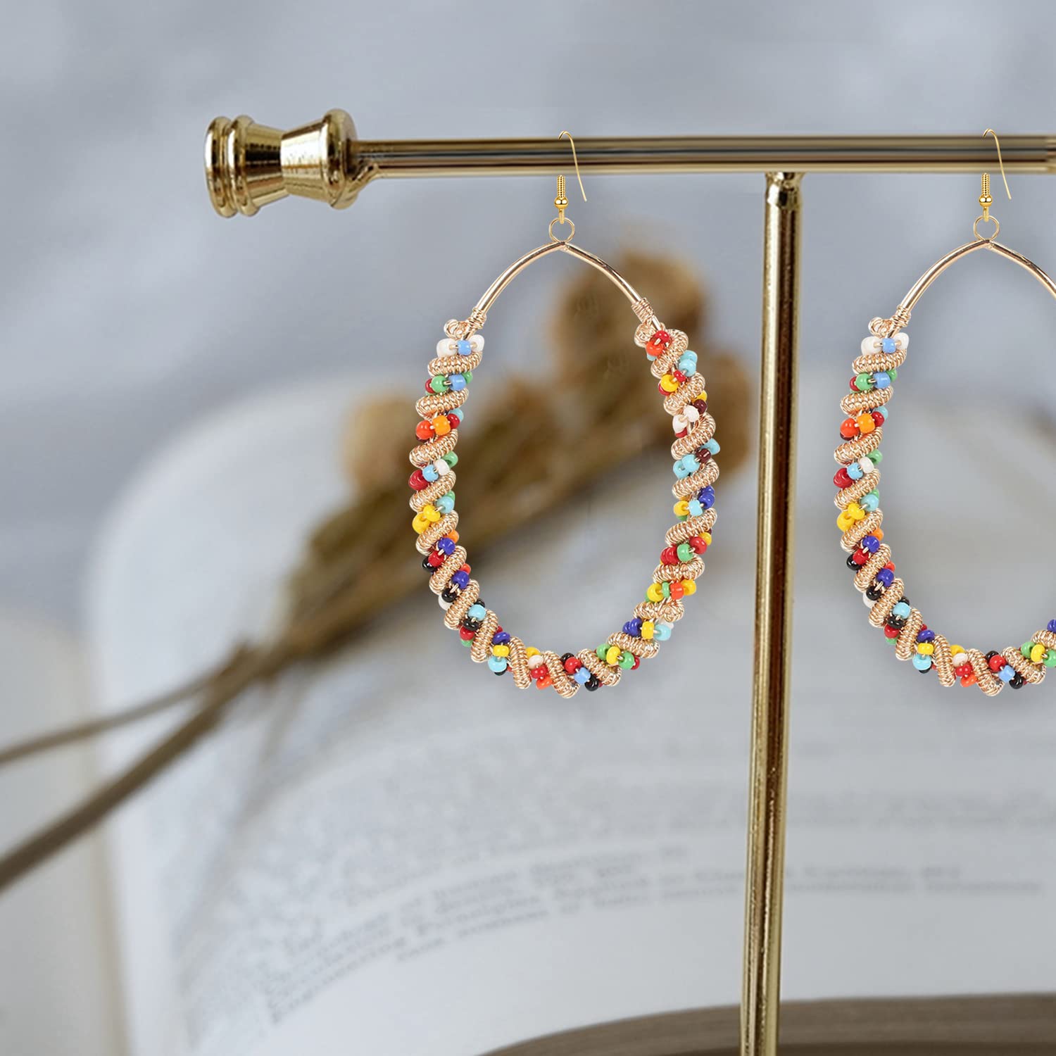 Handmade Boho Colorful Love Heart Beaded Hoop Earrings for Women - Bohemian Circle Round Beaded Dangle Drop Earrings - Unique Chic Oval Geometry Jewelry - Perfect for Festivals, Parties & Gift Giving
