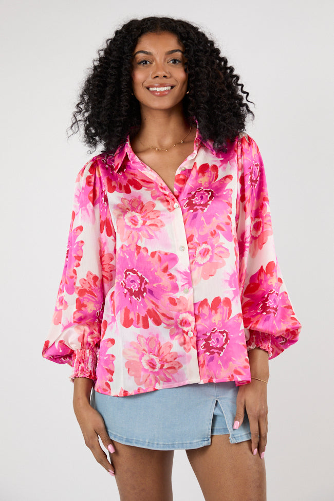 Elegant Rose Floral Satin Button Down Blouse for Women | Perfect for Office, Date Night & Special Occasions | Final Sale
