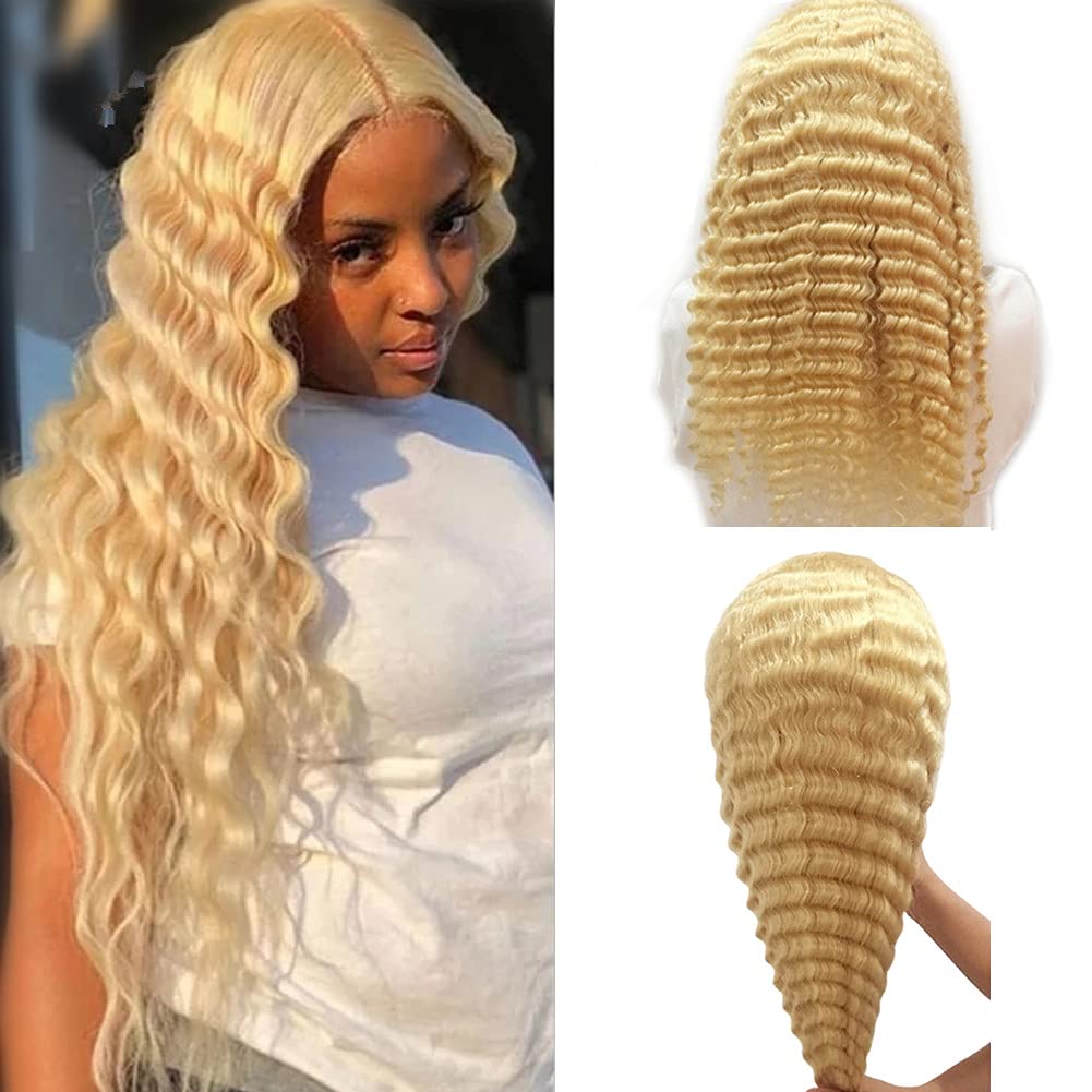 Premium 9A Grade 613 Blonde Human Hair Wigs - 14 Inch Wavy/Curly 150% Density Lace Front Wig with Bleached Knots & 13x4 Middle Part | Perfect for Daily Wear, Cosplay, and Special Occasions